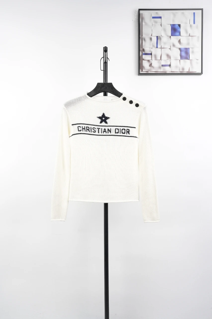 Dior Cream Star Letter Cashmere Knit Top product photo from LabelPicks