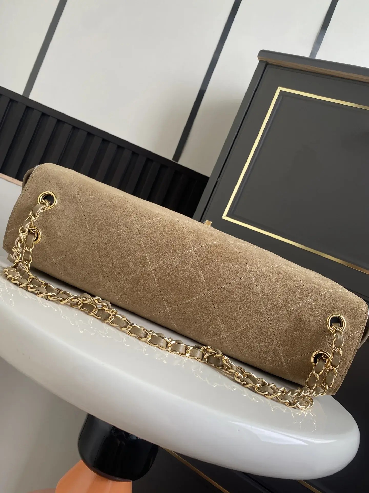 Chanel Beige Classic Flap Suede Leather Shoulder Bag product photo from LabelPicks