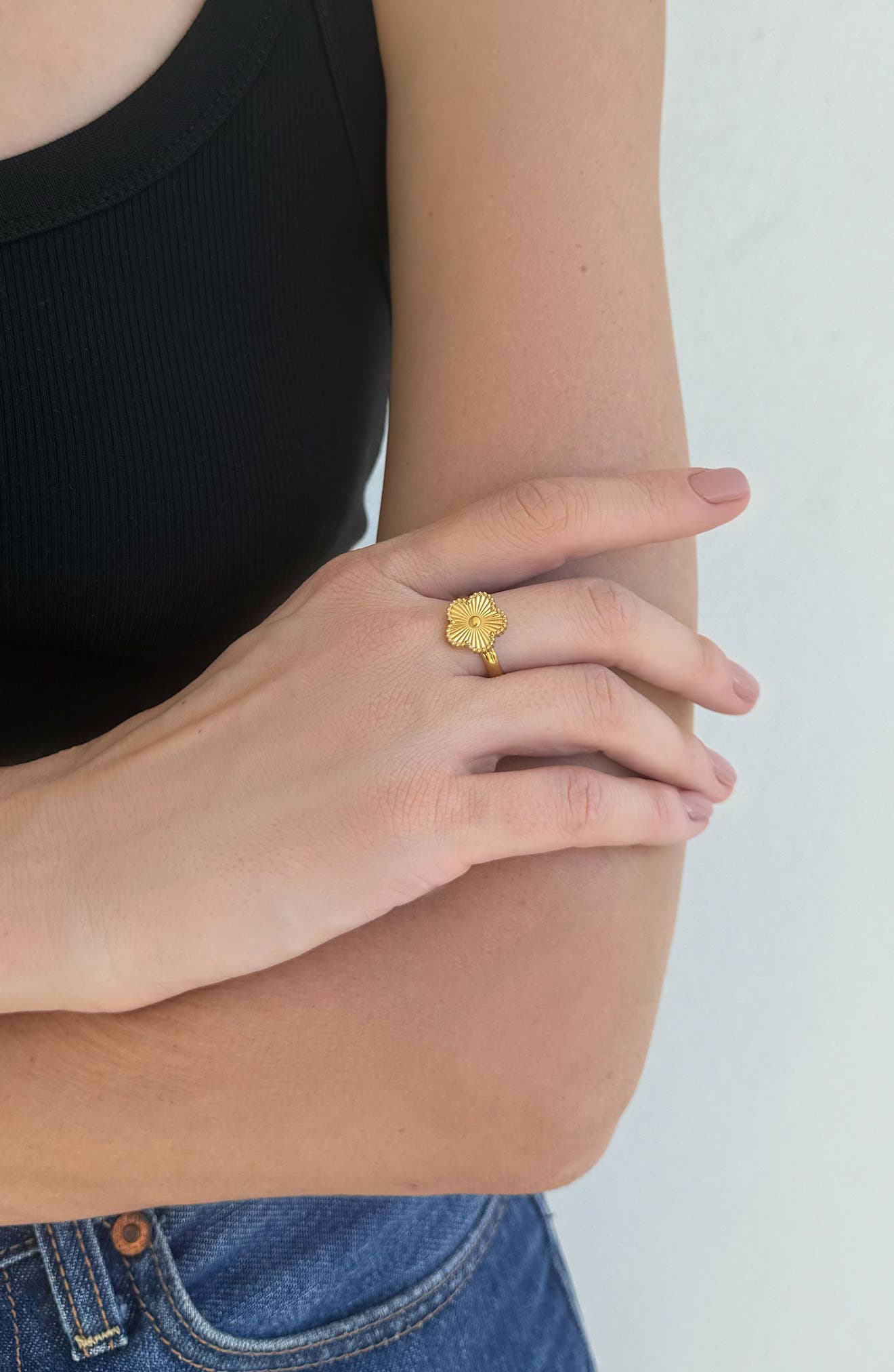 Adornia 18K Gold Plated Flower Adjustable Band Ring