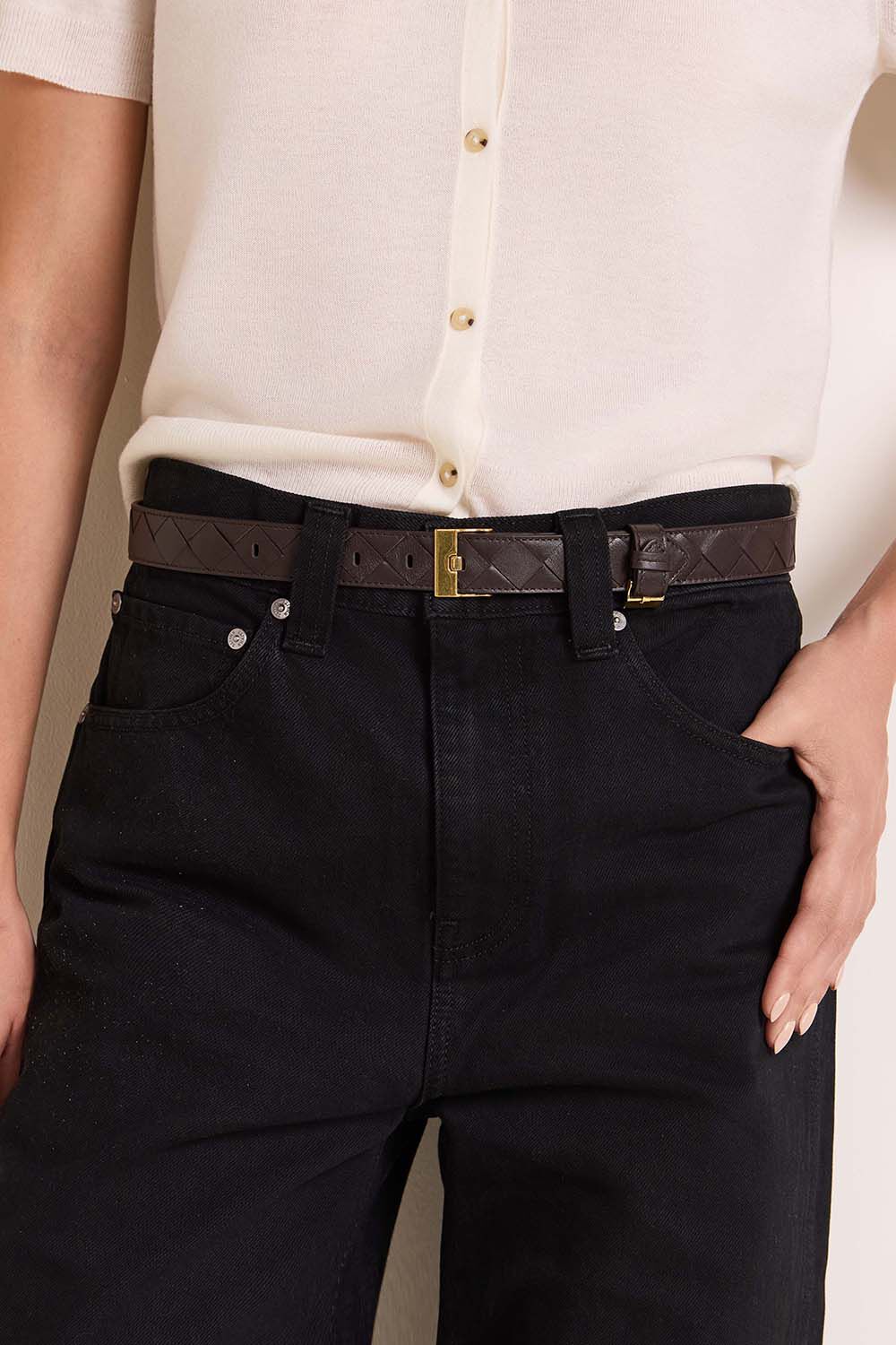 BOTTEGA VENETA חגורת עור קלועה