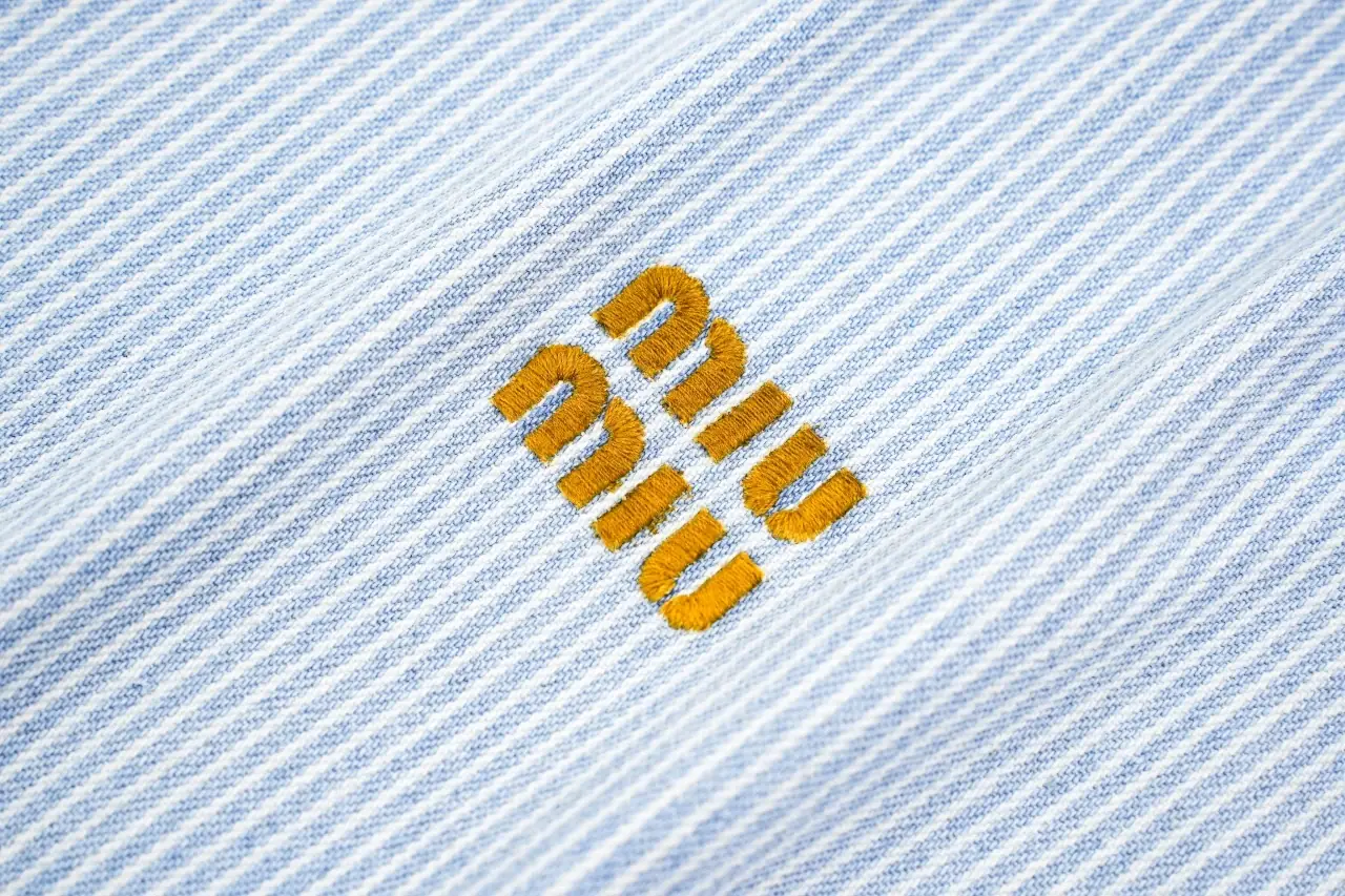 Miu Miu Light Blue Striped Denim Jacket product photo from LabelPicks