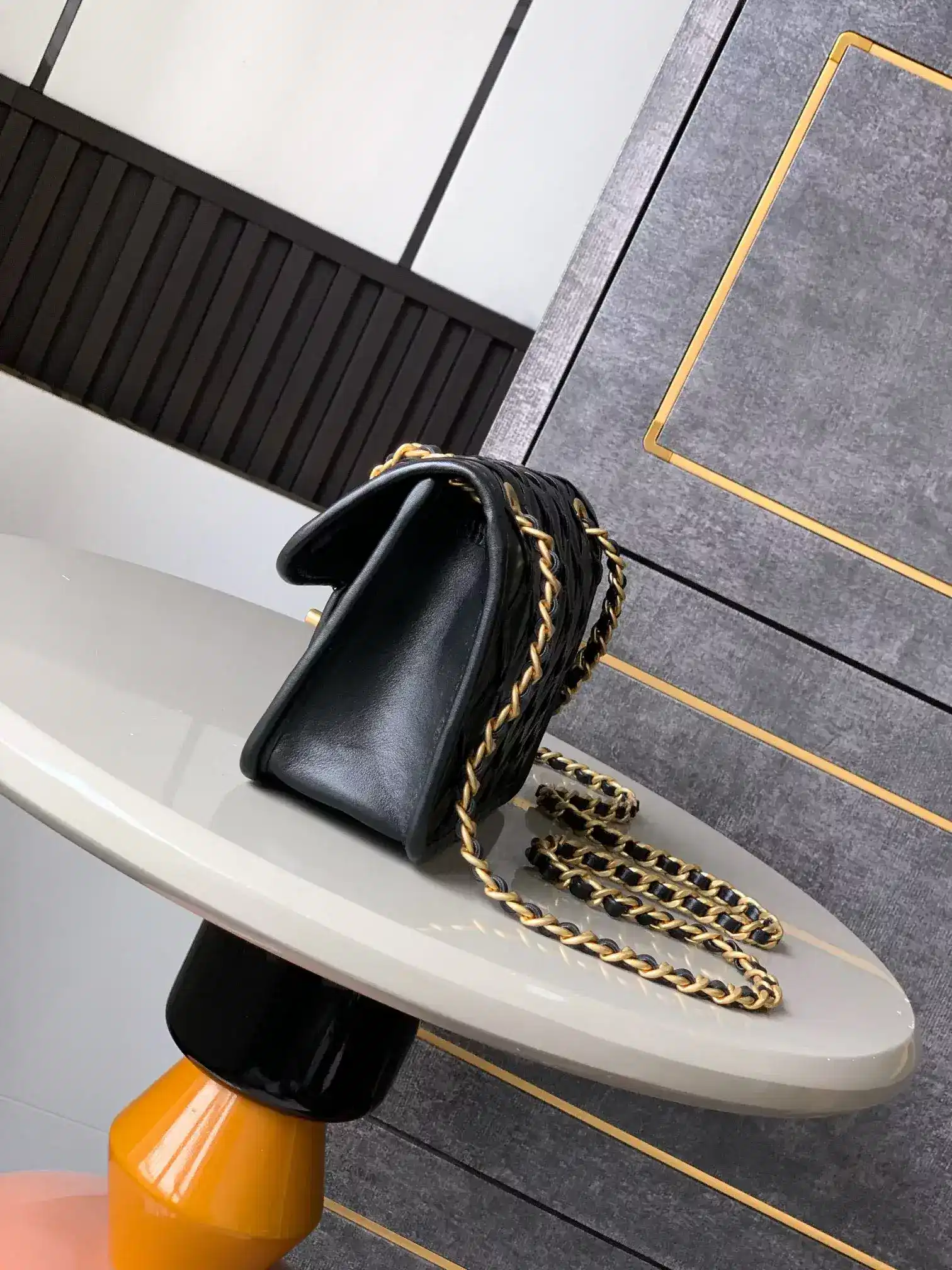 Chanel Black Classic Flap Woven Leather Shoulder Bag product photo from LabelPicks