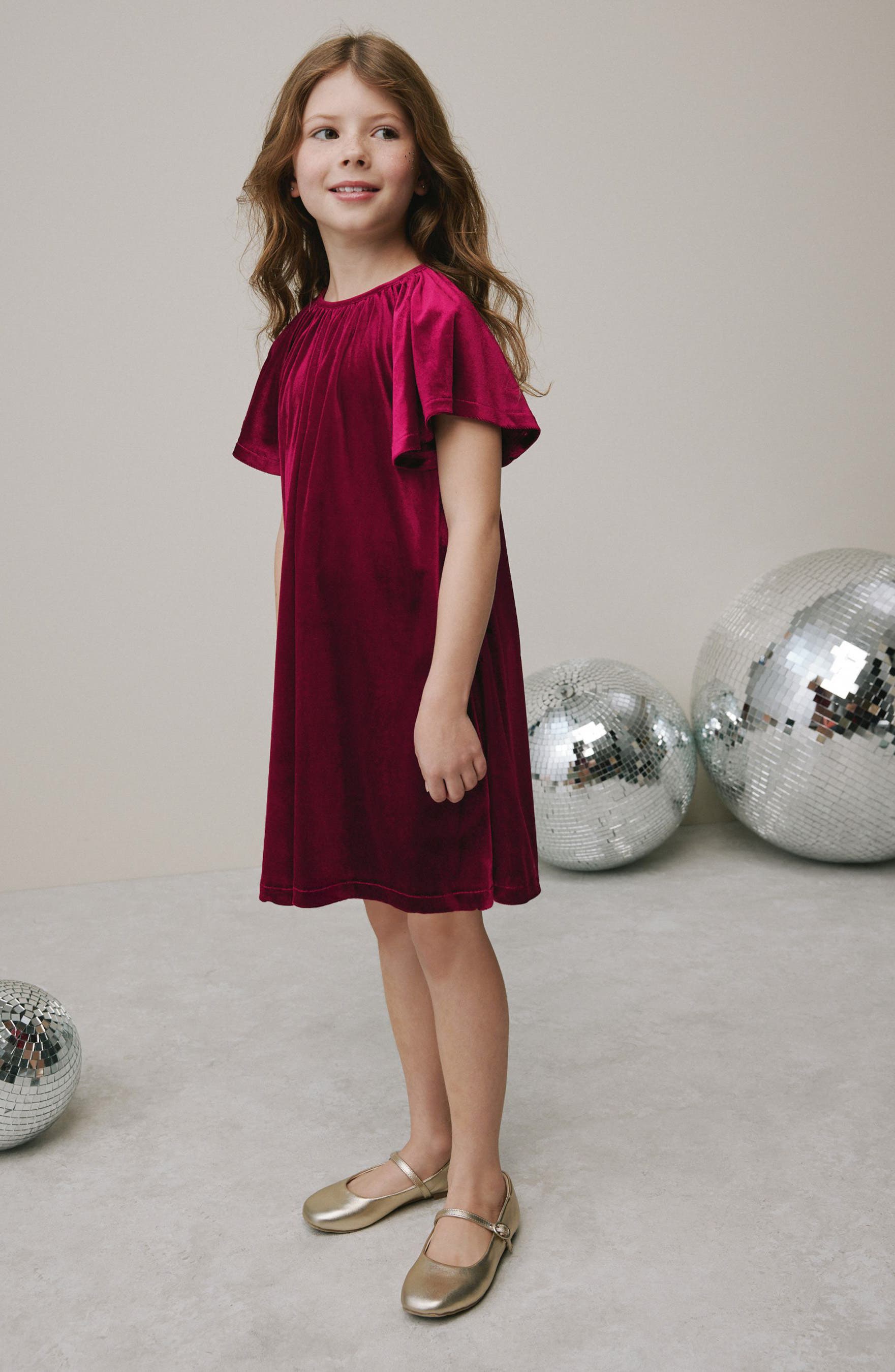 NEXT Kids' Flutter Sleeve Velvet Dress