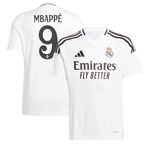 Kylian Mbappé Los Merengues adidas Youth 2024/25 Home Replica Player Jersey - White