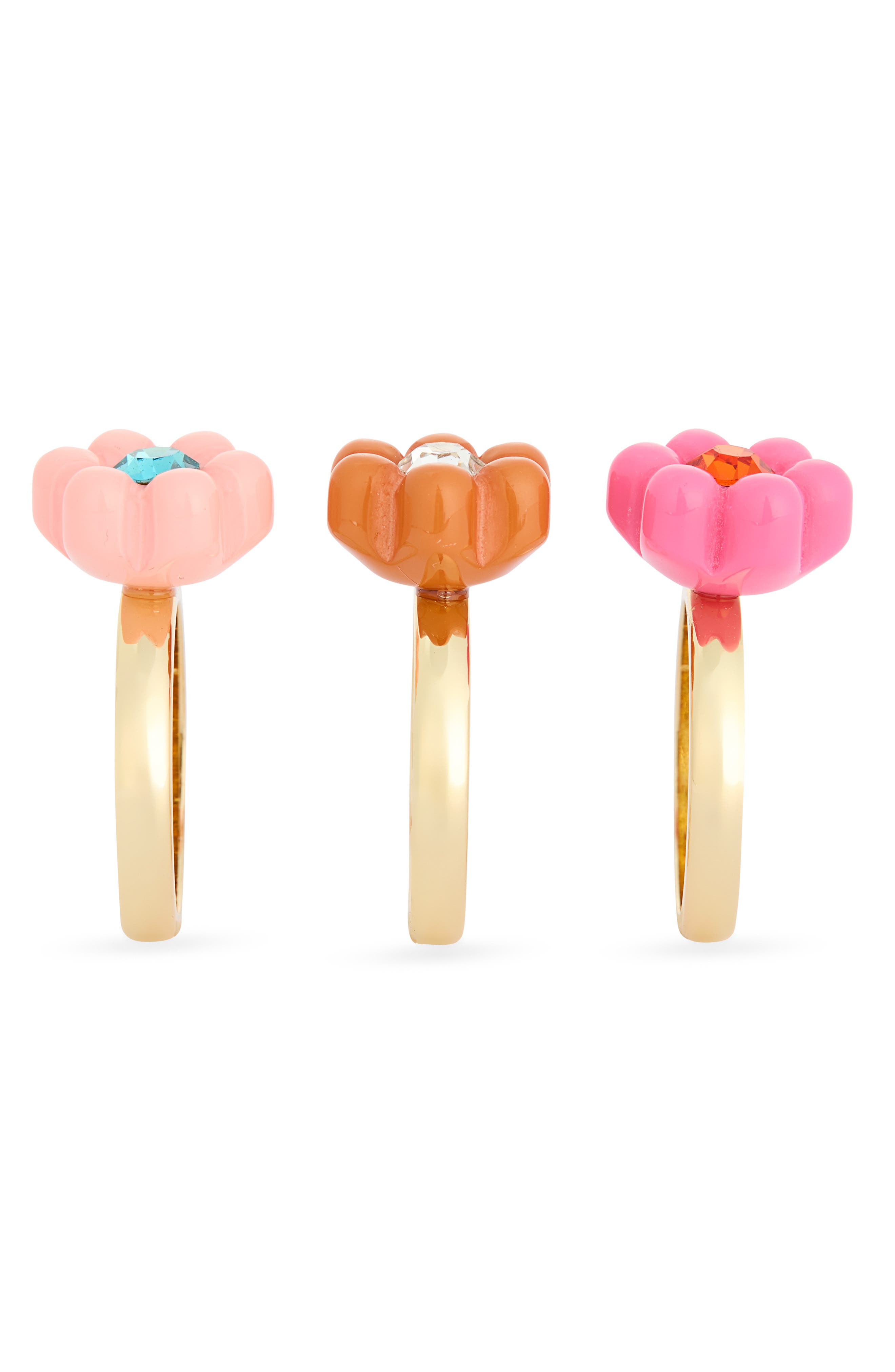 NORDSTROM RACK Set of 3 Crystal & Resin Flower Rings