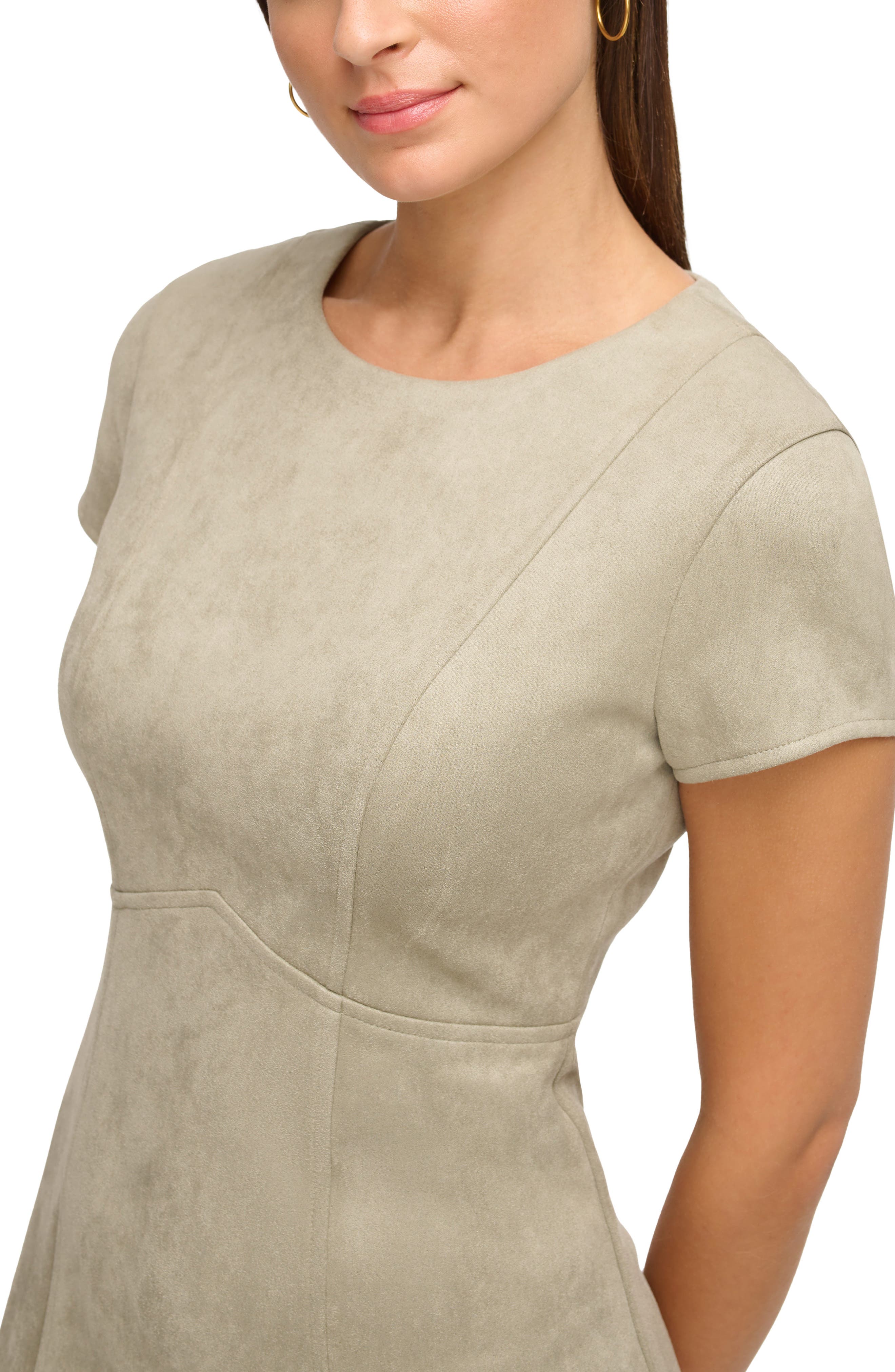Kensie Scuba Knit Faux Suede Fit & Flare Dress