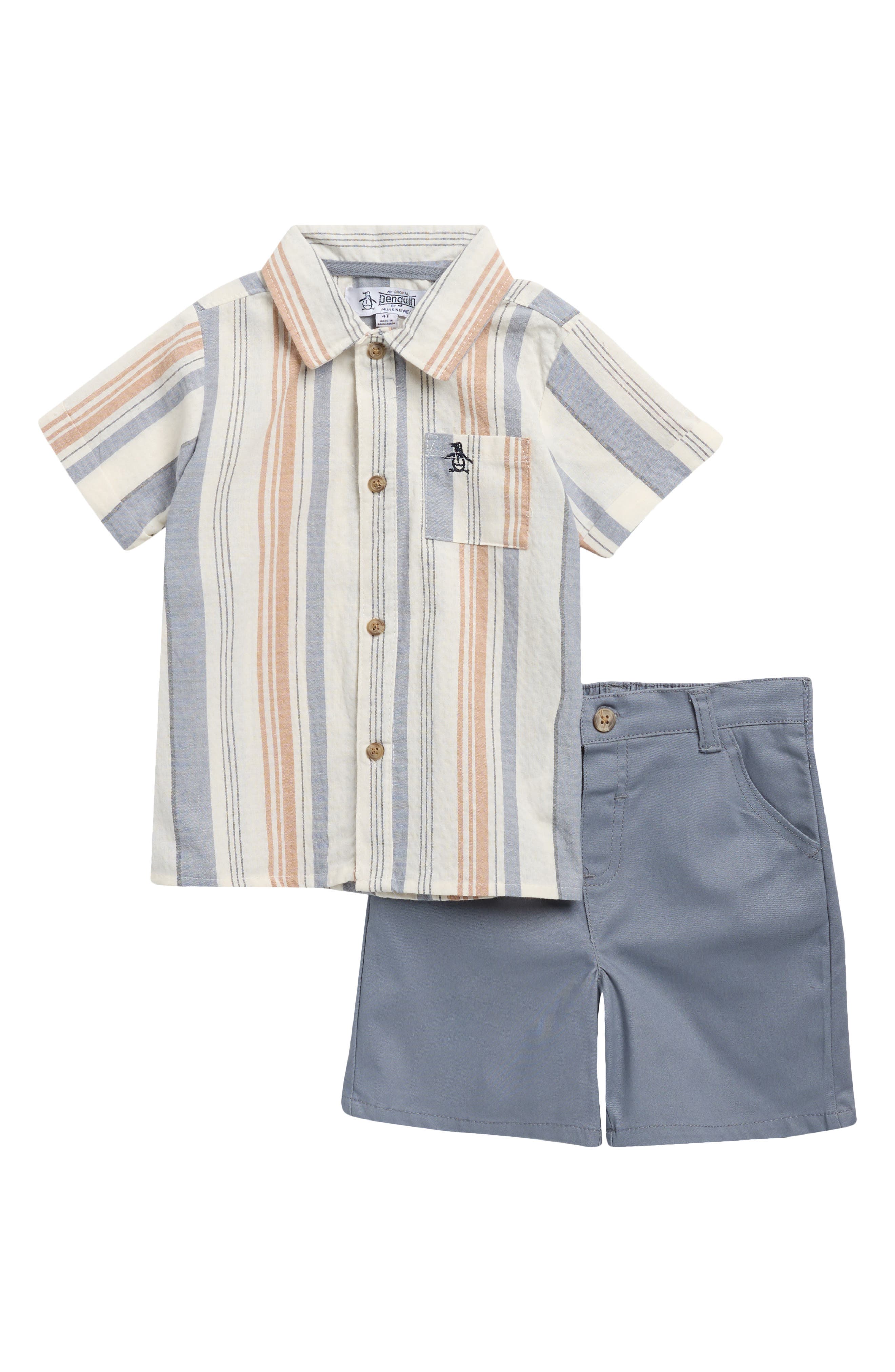 Original Penguin Kids' Short Sleeve Button-Up Camp Shirt & Shorts Set
