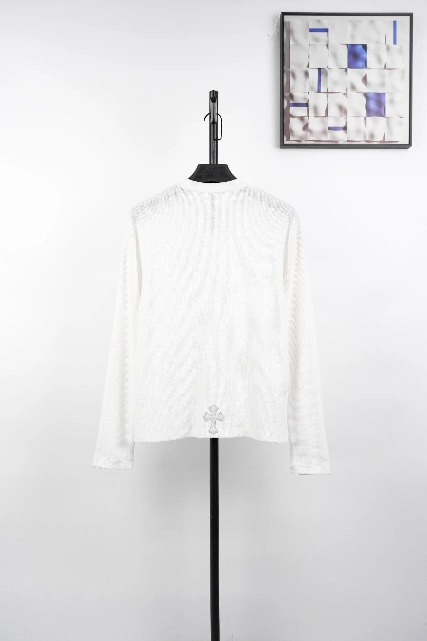 Chrome Hearts White Leather Patch Silver Button Henley Sweatshirt product photo from LabelPicks