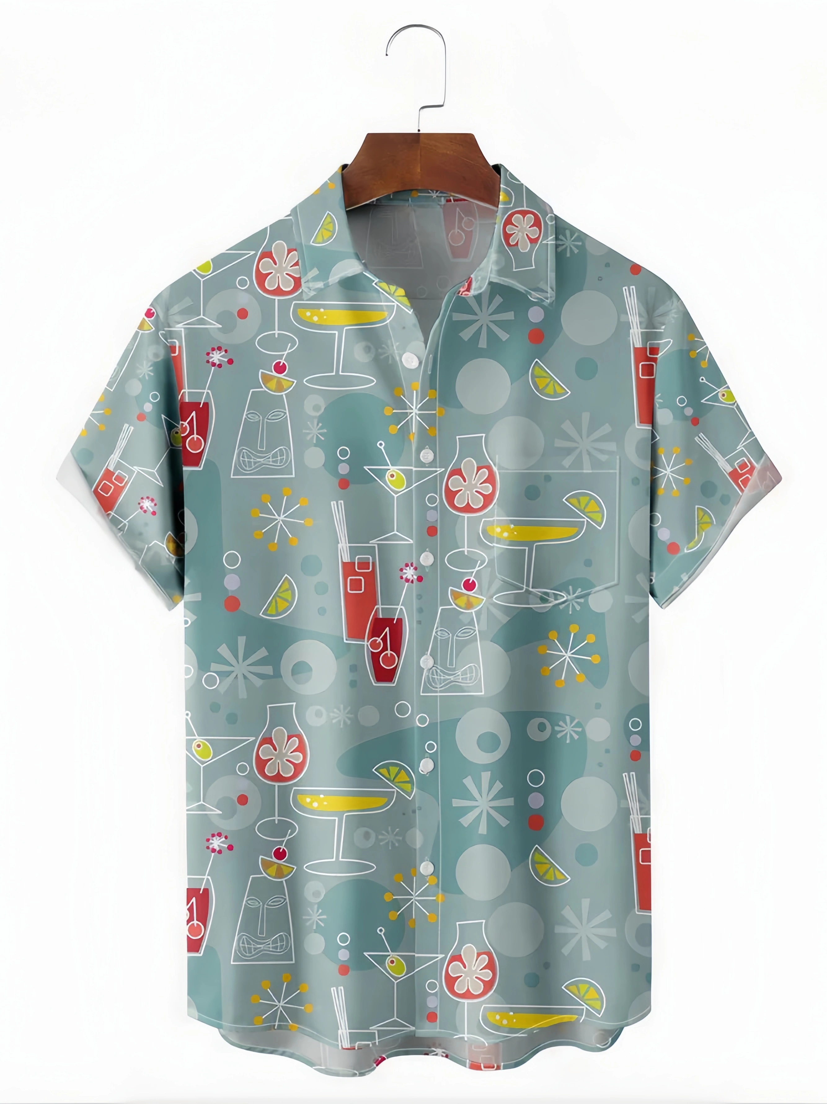 Tiki Cocktails Chest Pocket Short Sleeve Casual Shirt