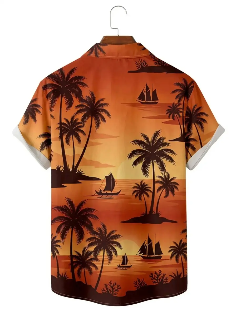 Men's printed shirts Sunset Sail Palm Tree Hawaiian Shirt