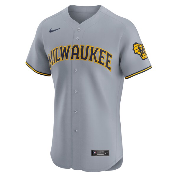 Milwaukee Brewers Nike Road Vapor Premier Elite Patch Jersey - Gray