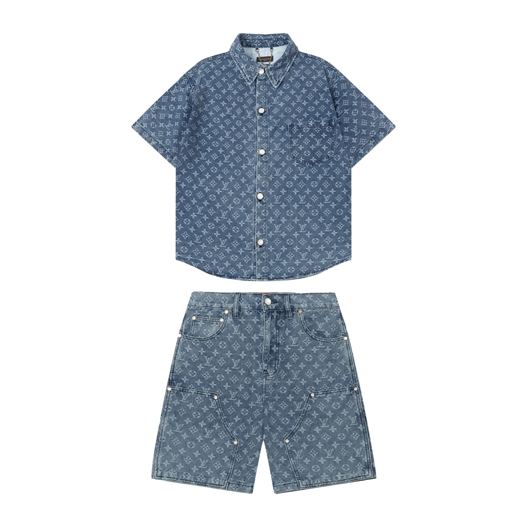 0618 jean dot style shirt and shorts suit