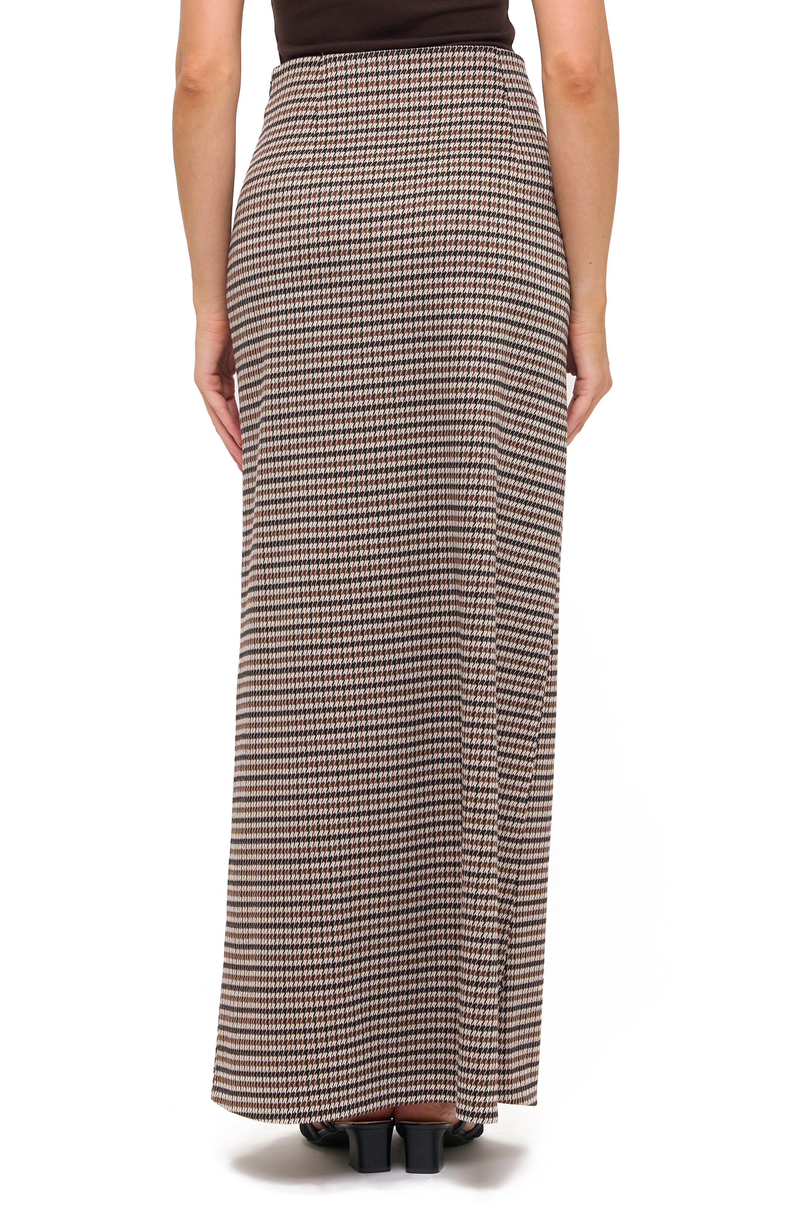Ookie & Lala Houndstooth Front Slit Maxi Skirt