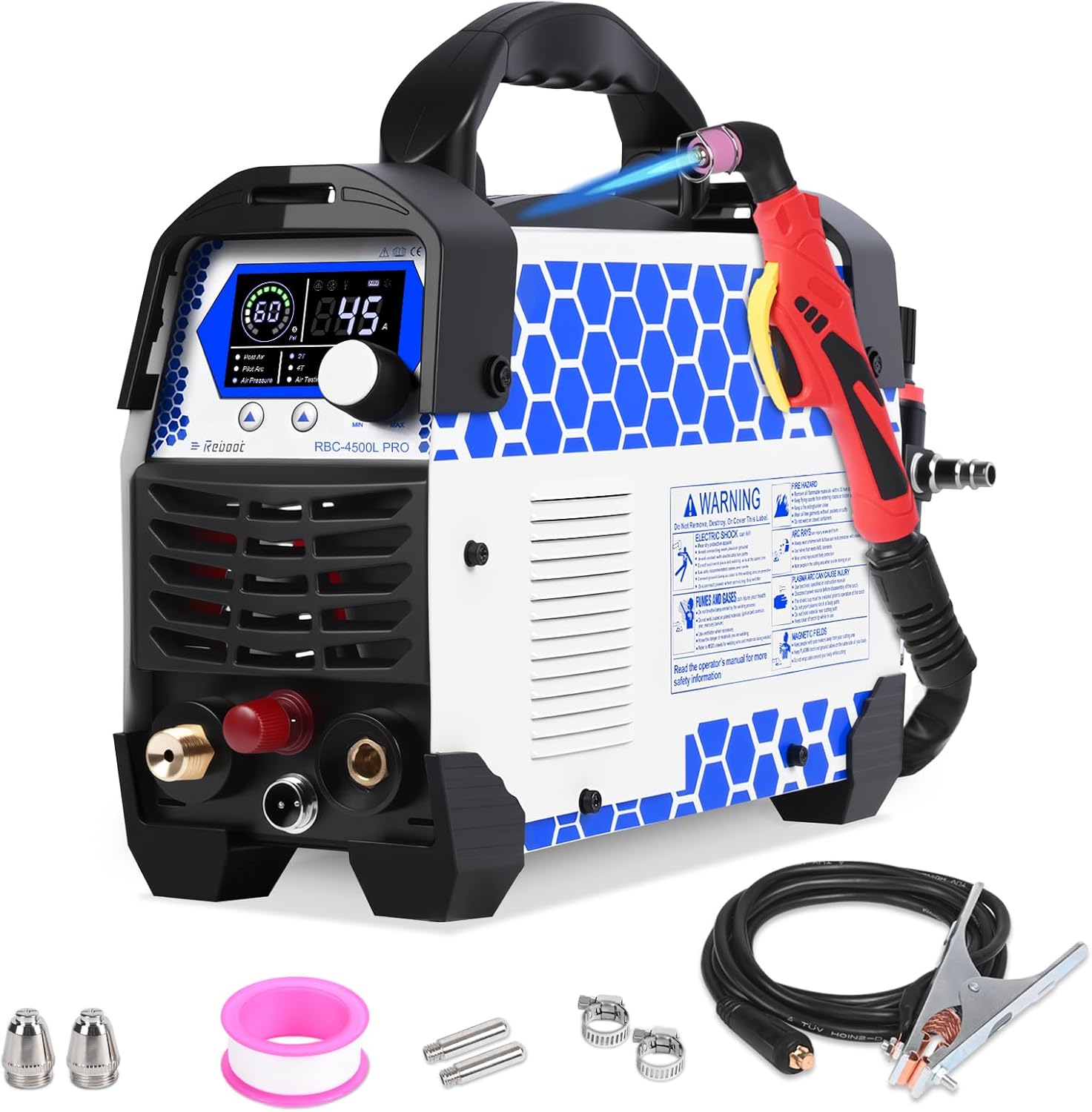Reboot 45Amp IGBT Plasma Cutter with Torch, Non-Contact Pilot Arc Portable Cutting Machine Cuts Steel Stainless Copper Aluminium (8-10mm) for Farm Auto Repair DIY