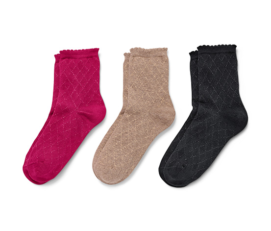 3 Paar Socken mit Glitzergarn