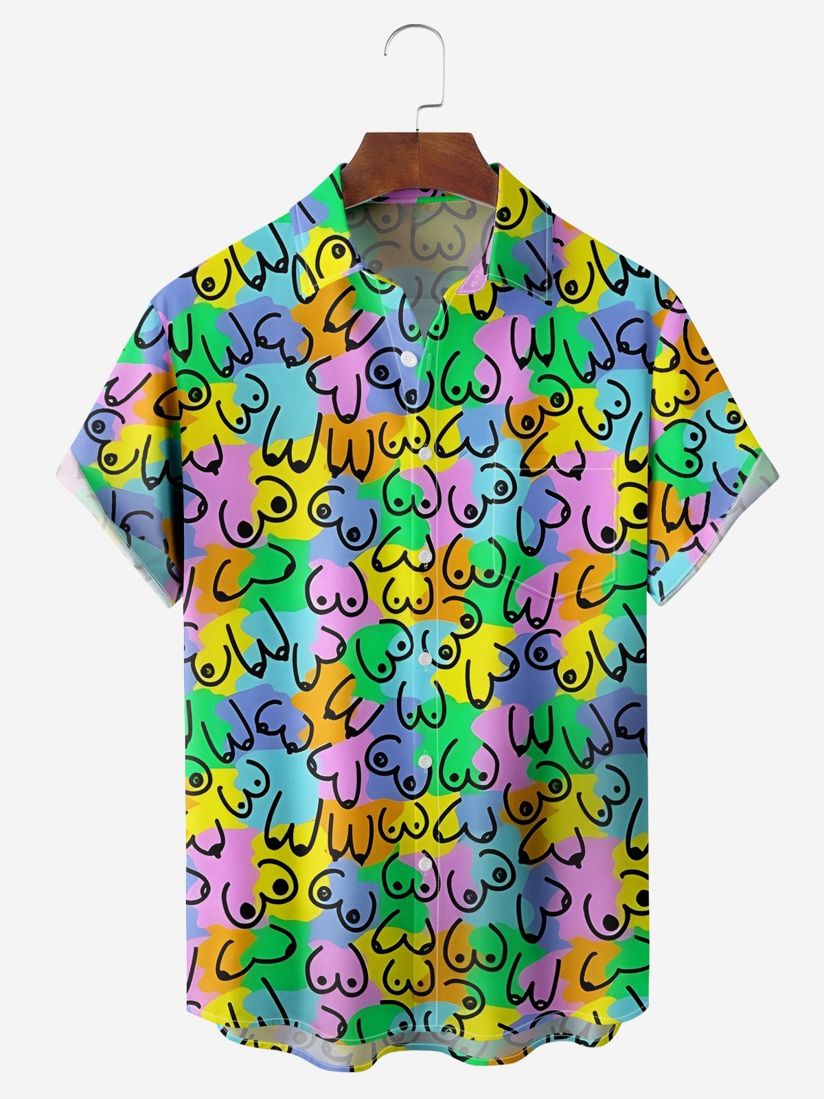 Moisture-wicking Abstract Geometric Chest Pocket Casual Shirt