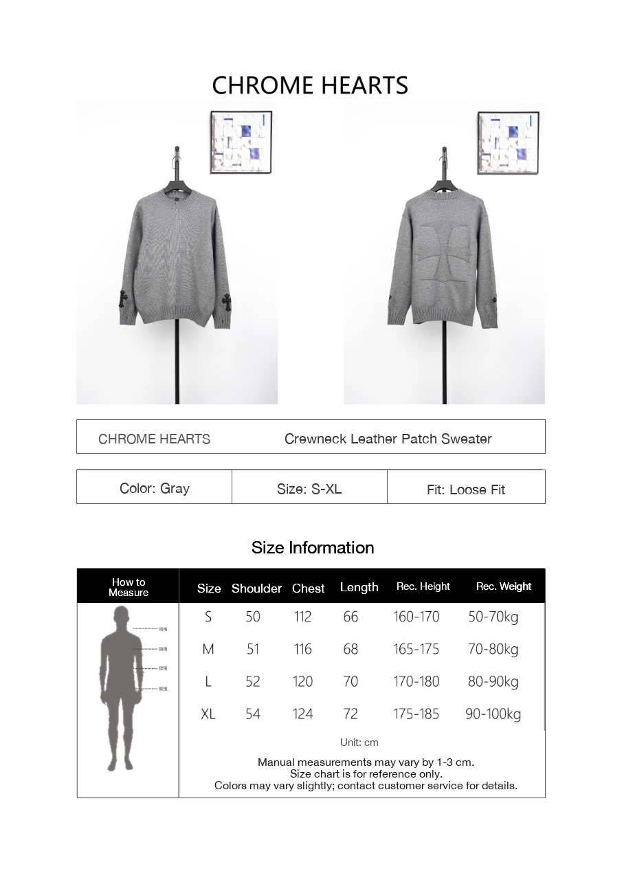 Chrome Hearts Grey Cross Leather Label Intarsia Crewneck Sweater product photo from LabelPicks
