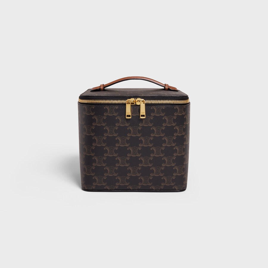 CELINE SQUARE VANITY CASE IN TRIOMPHE CANVAS AND CALFSKIN 4M0942CZJ.04LU (18*14.5*15cm)