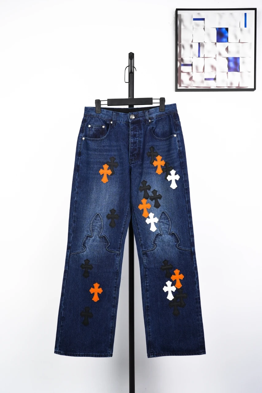 Chrome Hearts Blue Flame Cross Leather Patch Jeans product photo from LabelPicks