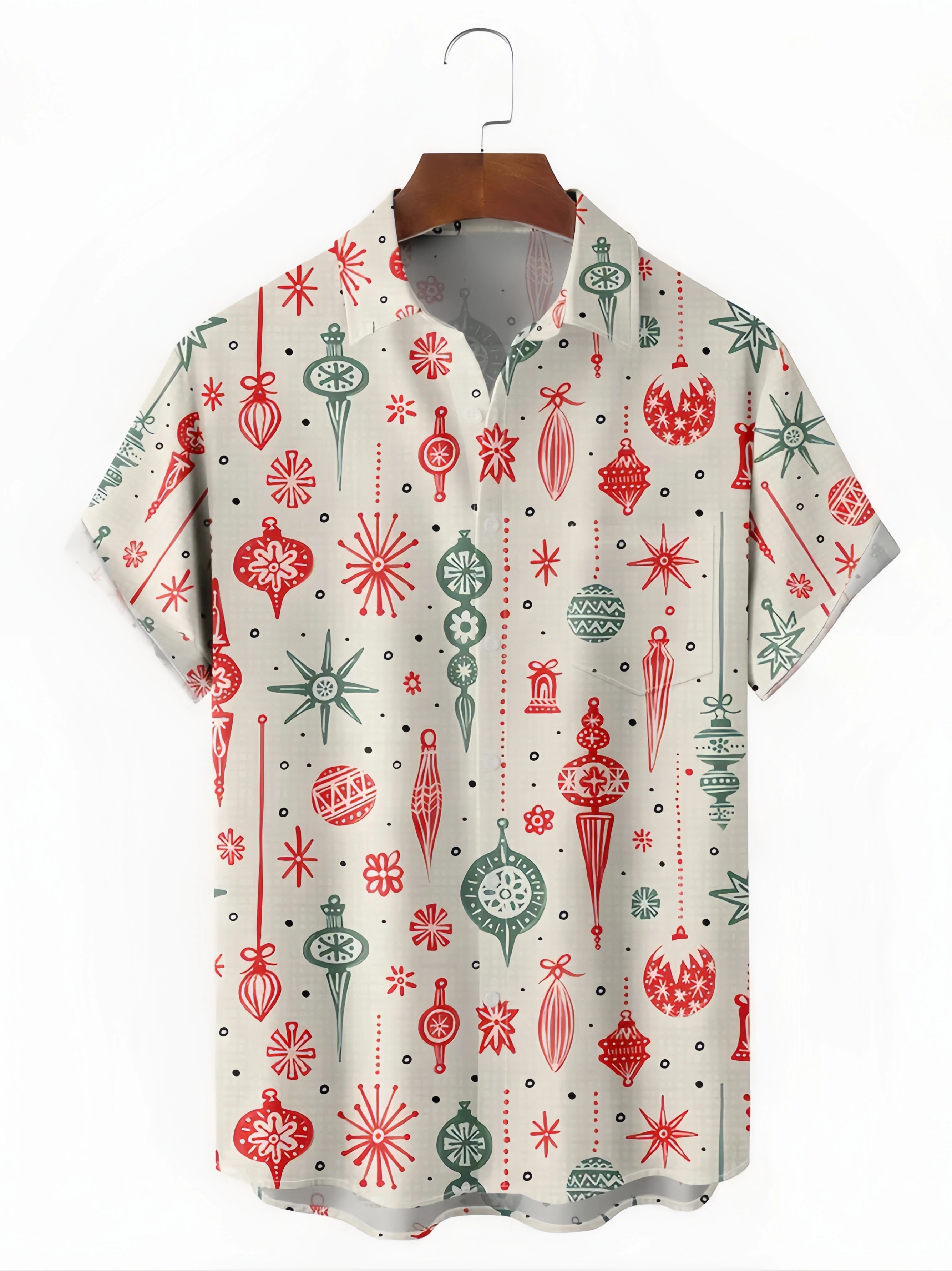 Christmas Decorated Chest Pocket Short Sleeve Casual Shirt
