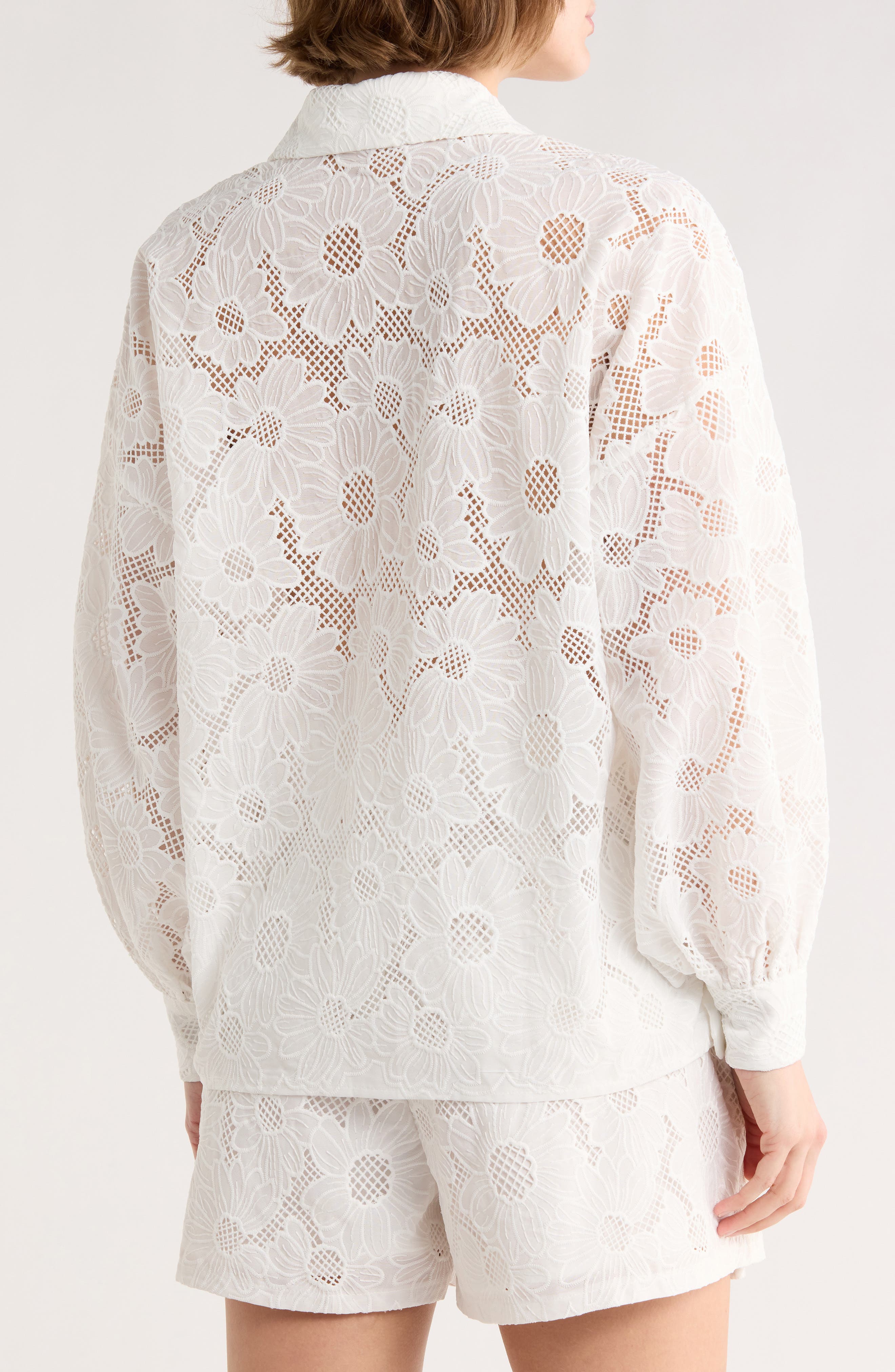 NSR Lace Mesh Button-Up Shirt