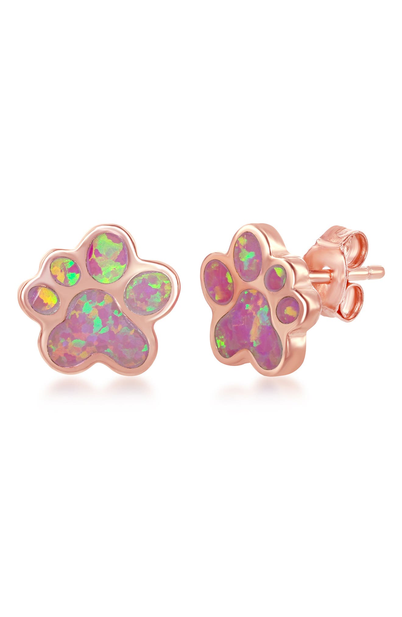 SIMONA Sterling Silver & Opal Paw Stud Earrings.