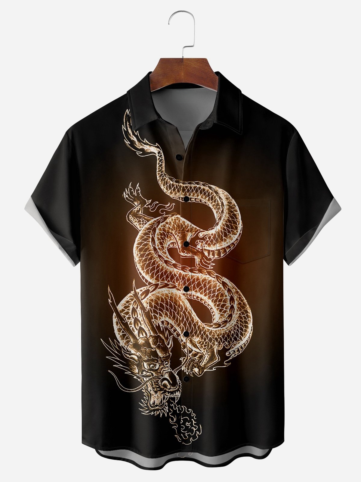 Dragon Chest Pocket Short Sleeves Casual Shirt