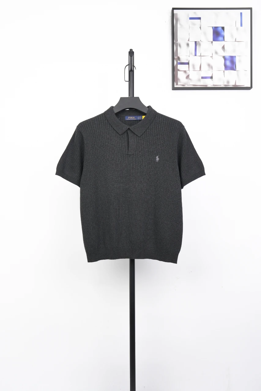 Ralph Lauren Black Ribbed Pony Embroidered Knit Polo Shirt product photo from LabelPicks
