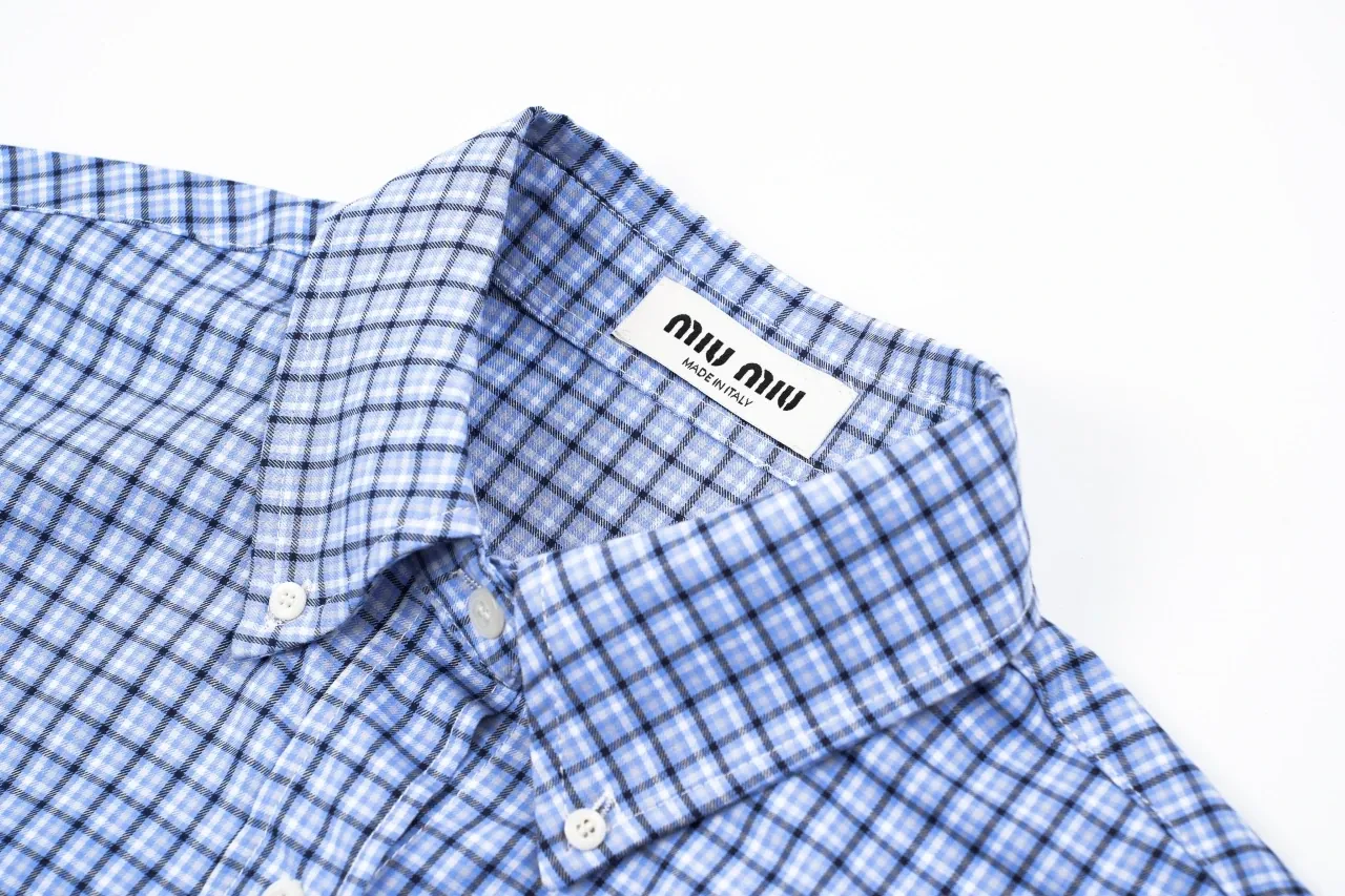 Miu Miu Sky Blue Check Long Sleeve Shirt product photo from LabelPicks