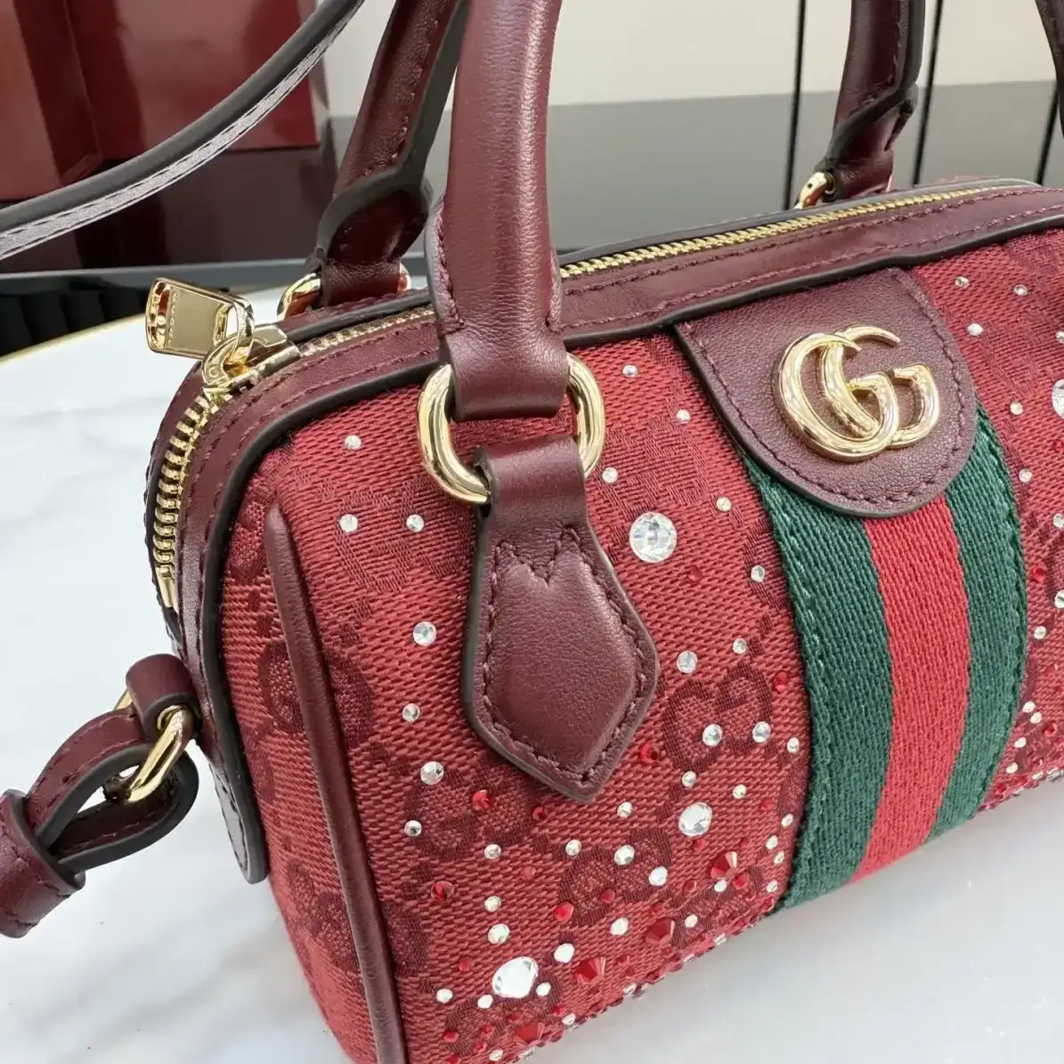 Gucci Burgundy Ophidia GG Supreme Canvas Top Handle Bag product photo from LabelPicks