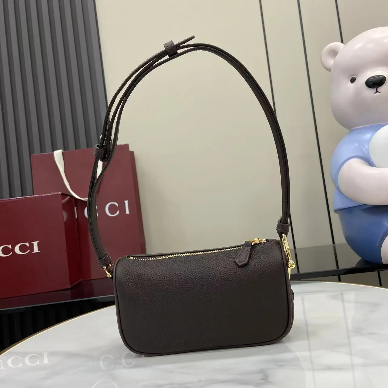 Gucci Brown Grained Leather Crossbody Bag product photo from LabelPicks