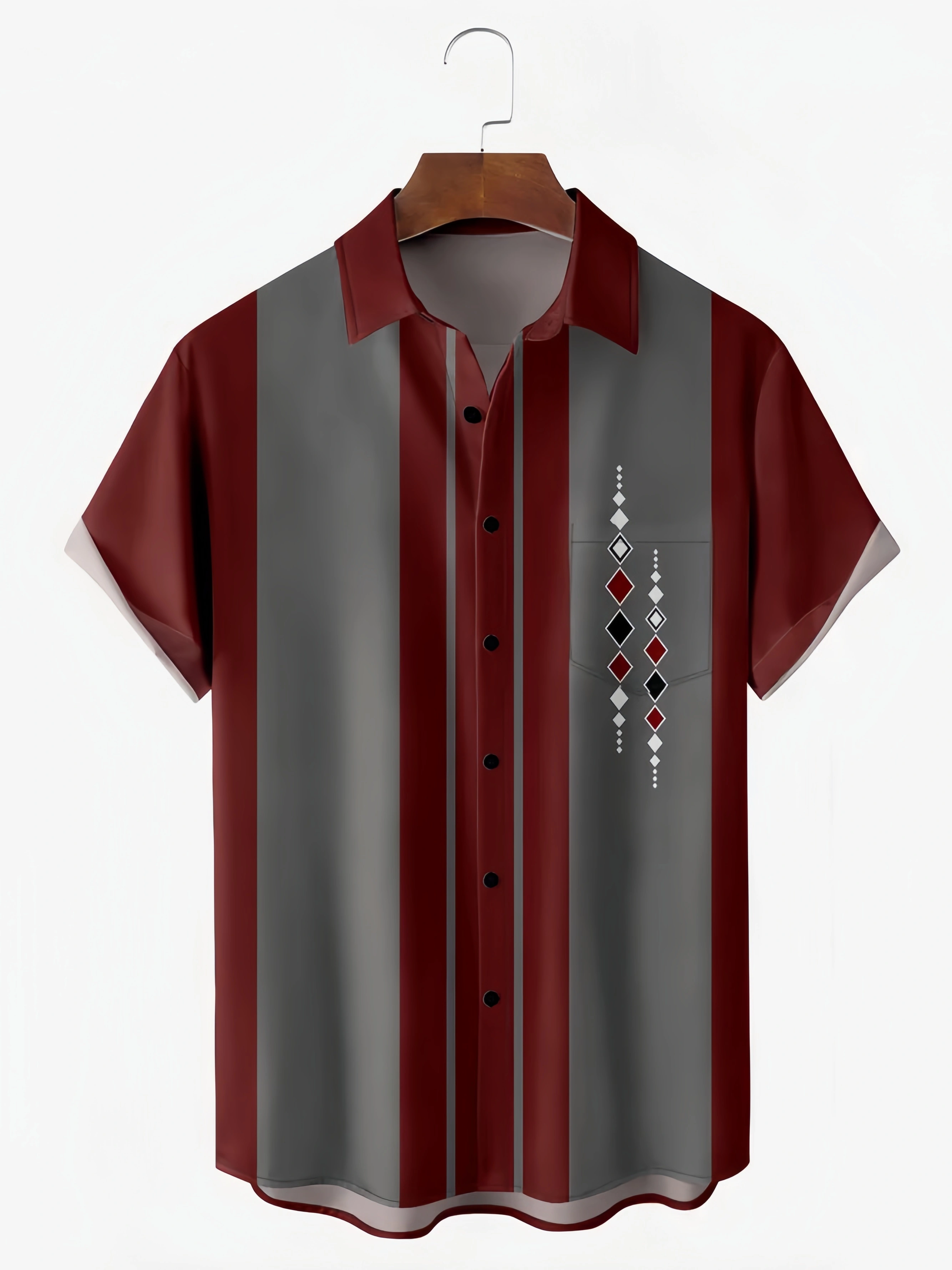 Art Geometry Chest Pocket Short Sleeve Bowling Shirt