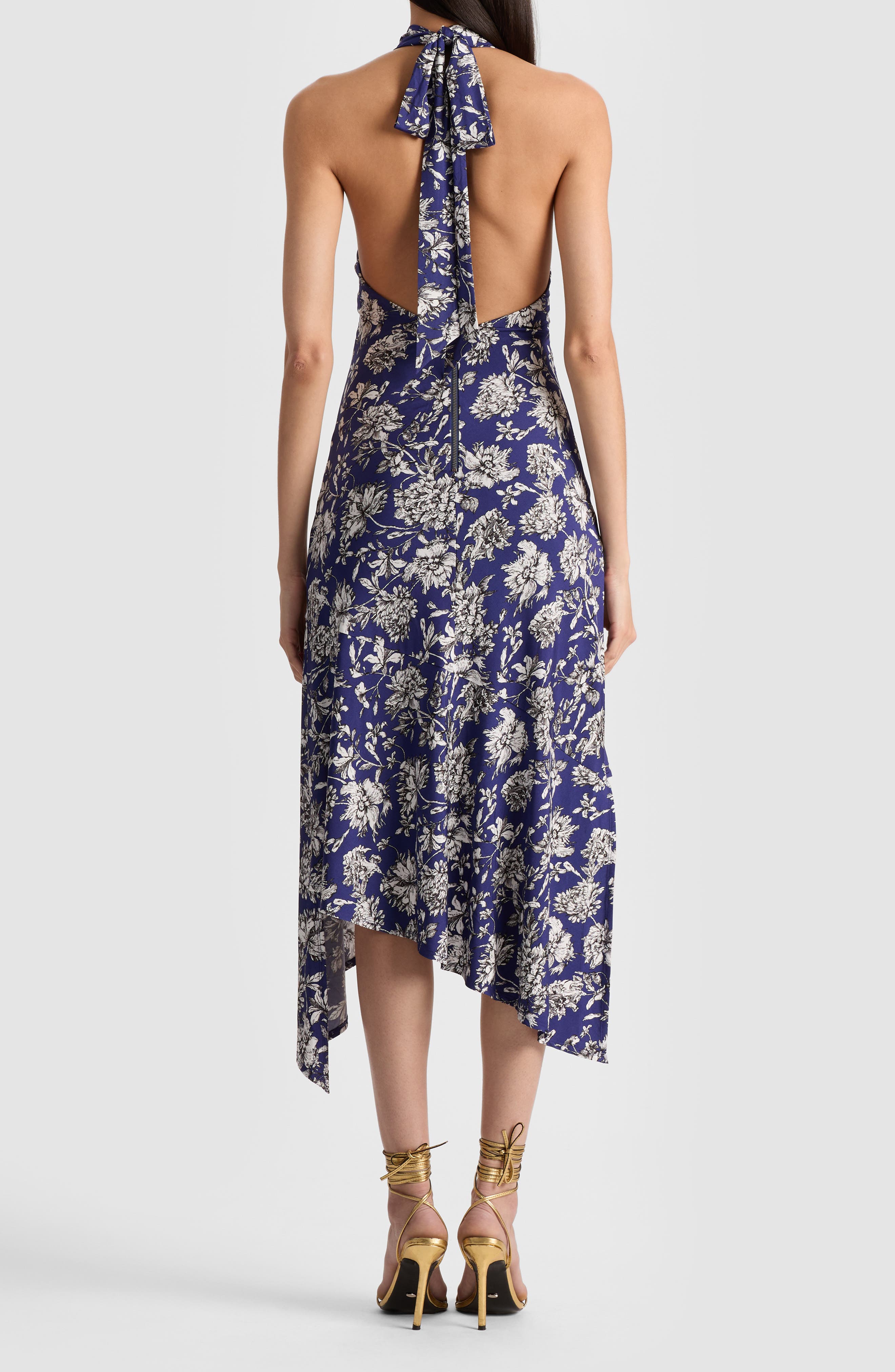 Alice + Olivia Dani Floral Asymmetric Halter Dress