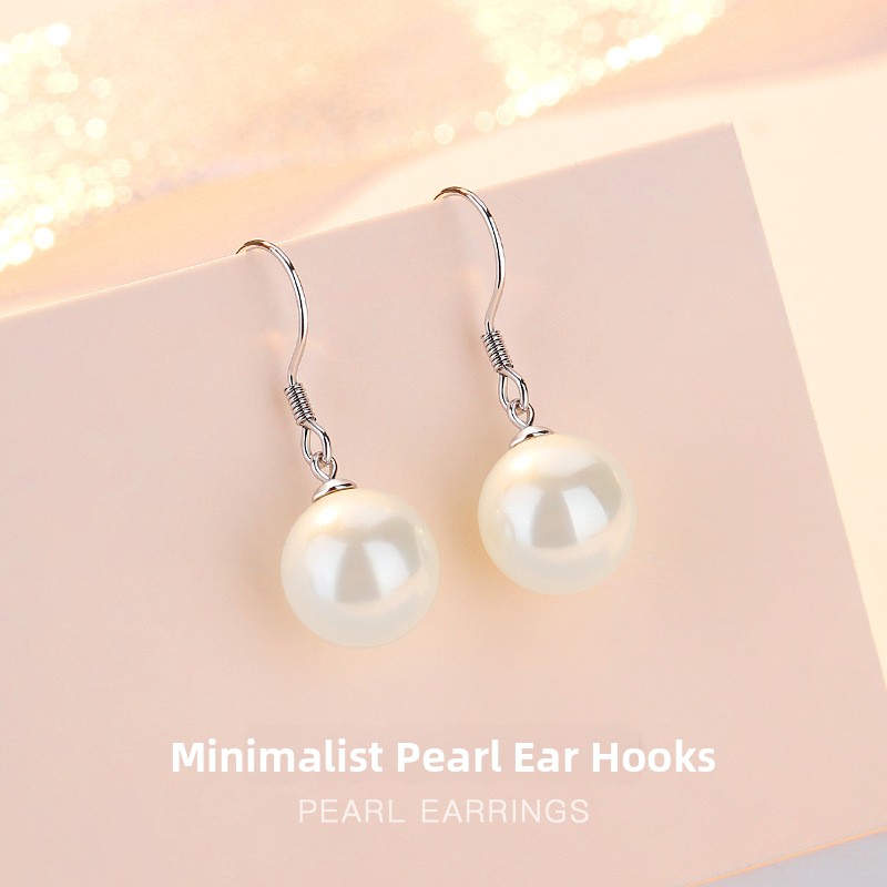 New Korean-style elegant pearl hook earrings, 925 sterling silver, versatile and trendy