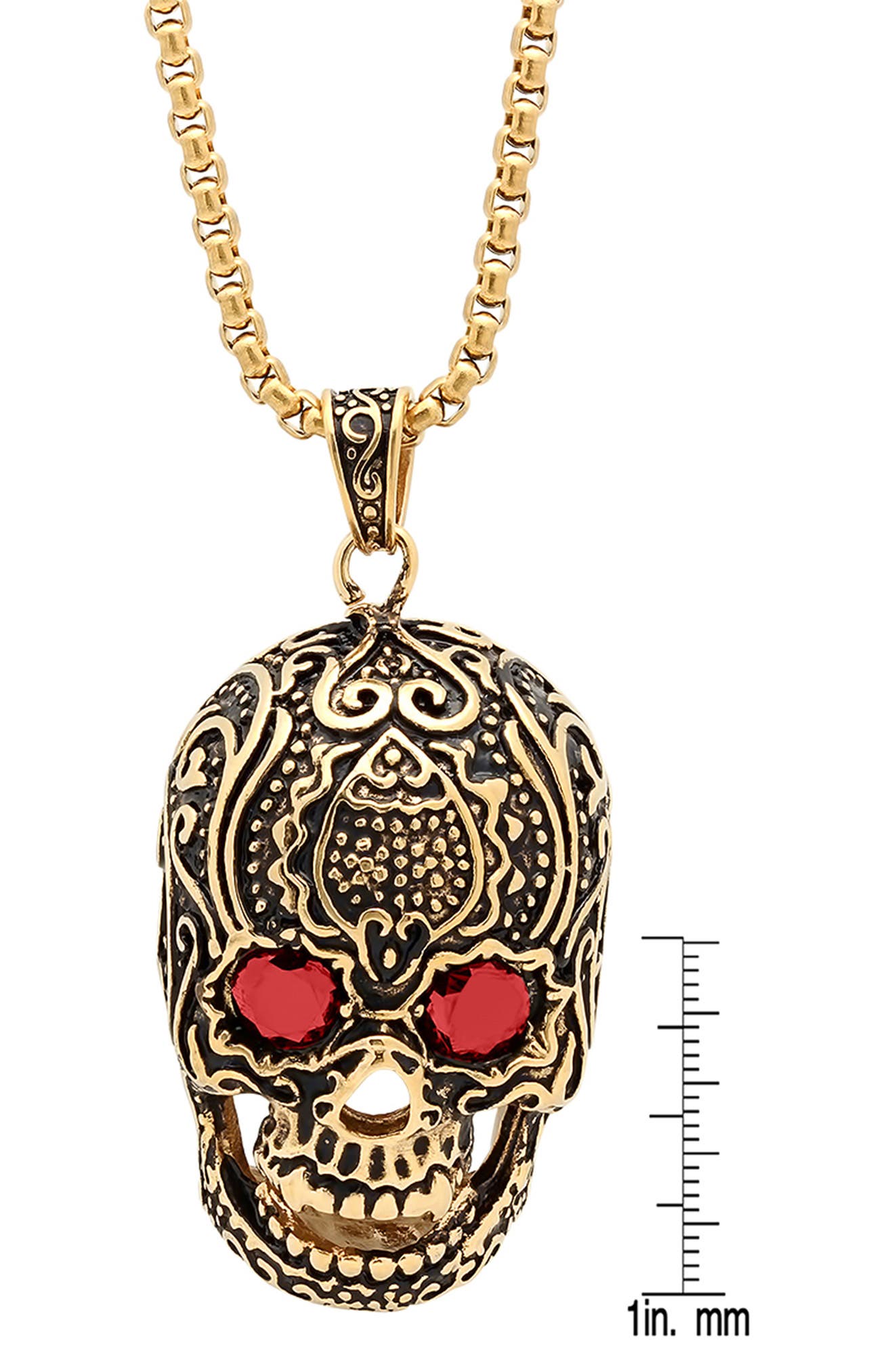 HMY JEWELRY 18K Gold Plated Stainless Steel Skull Pendant Necklace