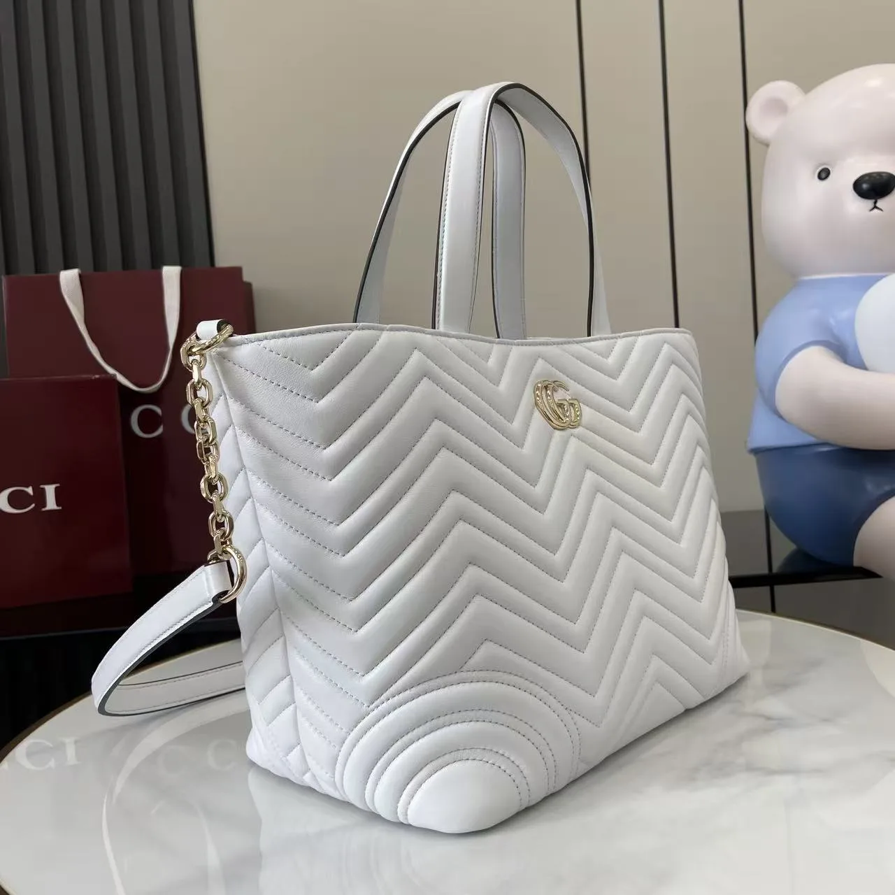 Gucci White Marmont GG Supreme Canvas Tote Bag product photo from LabelPicks