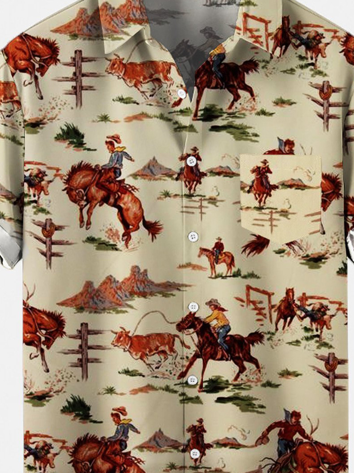 Men's Kentucky Derby Attire Retro Cowboy Print Shirt