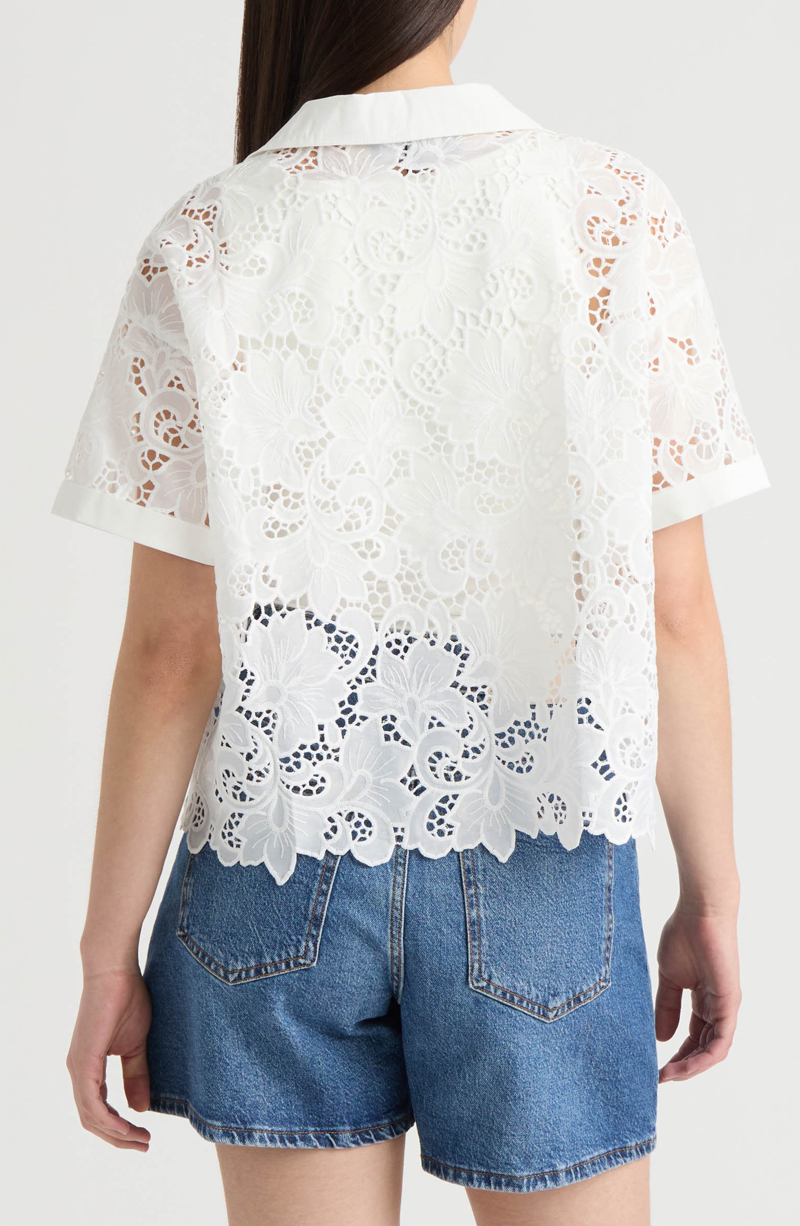 NVLT Sheer Cotton Lace Camp Shirt