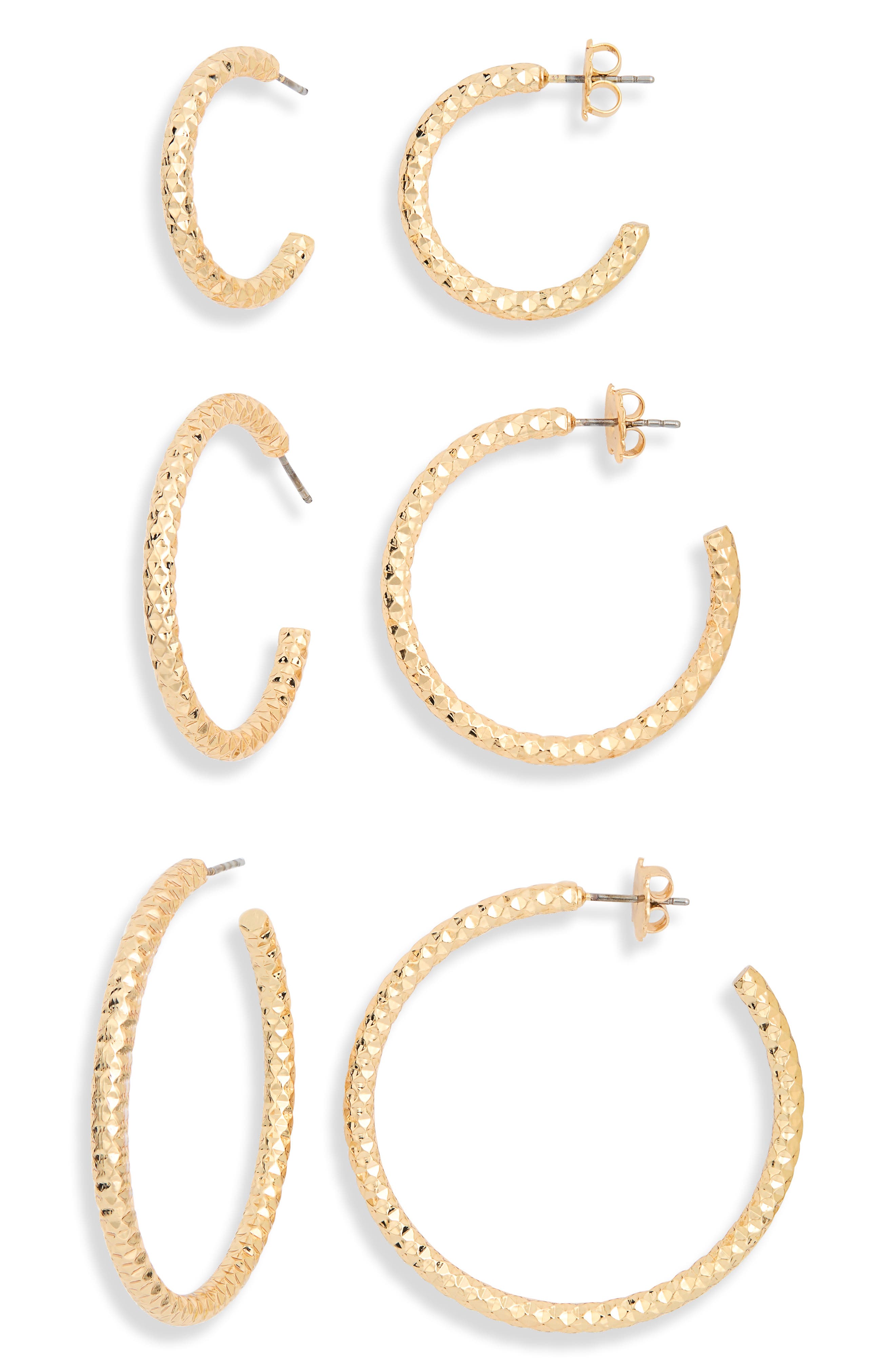NORDSTROM RACK Set of 3 Textured Hoop Earrings