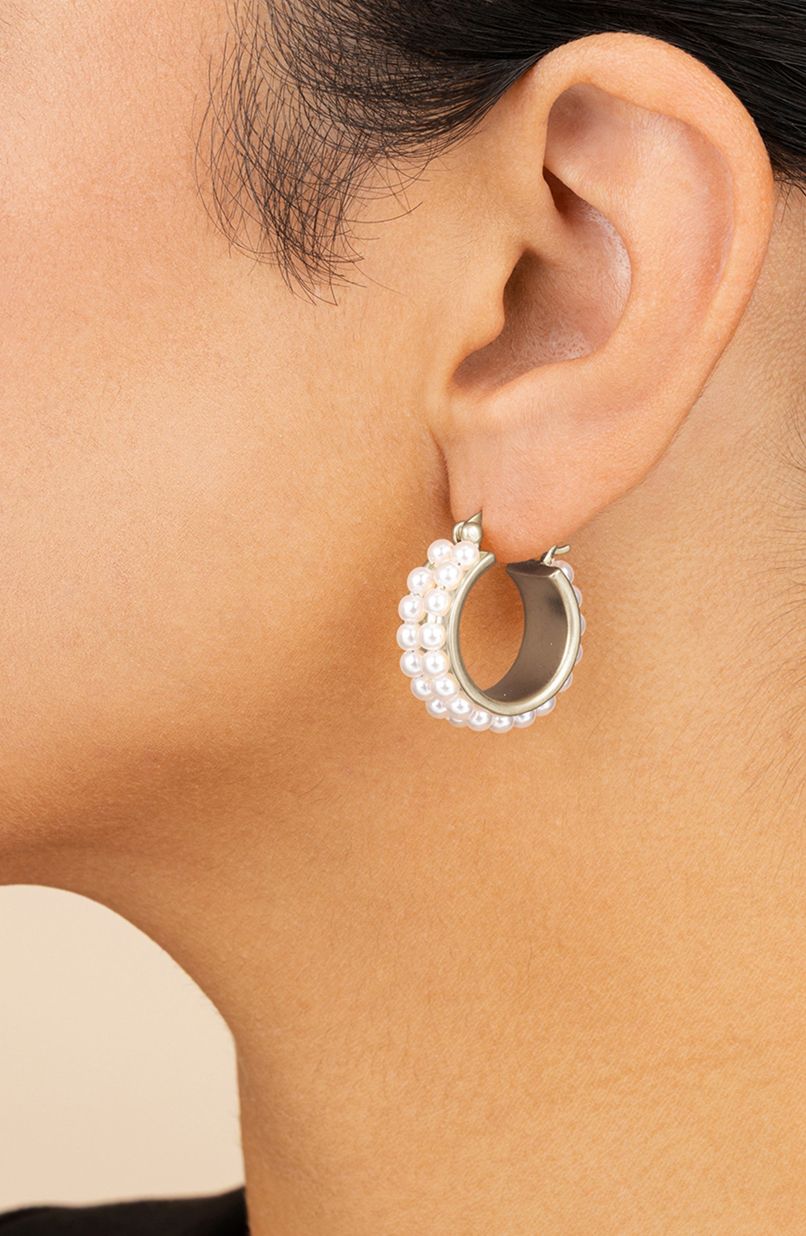 Sterling Forever Regina Double Faux Pearl Hoop Earrings