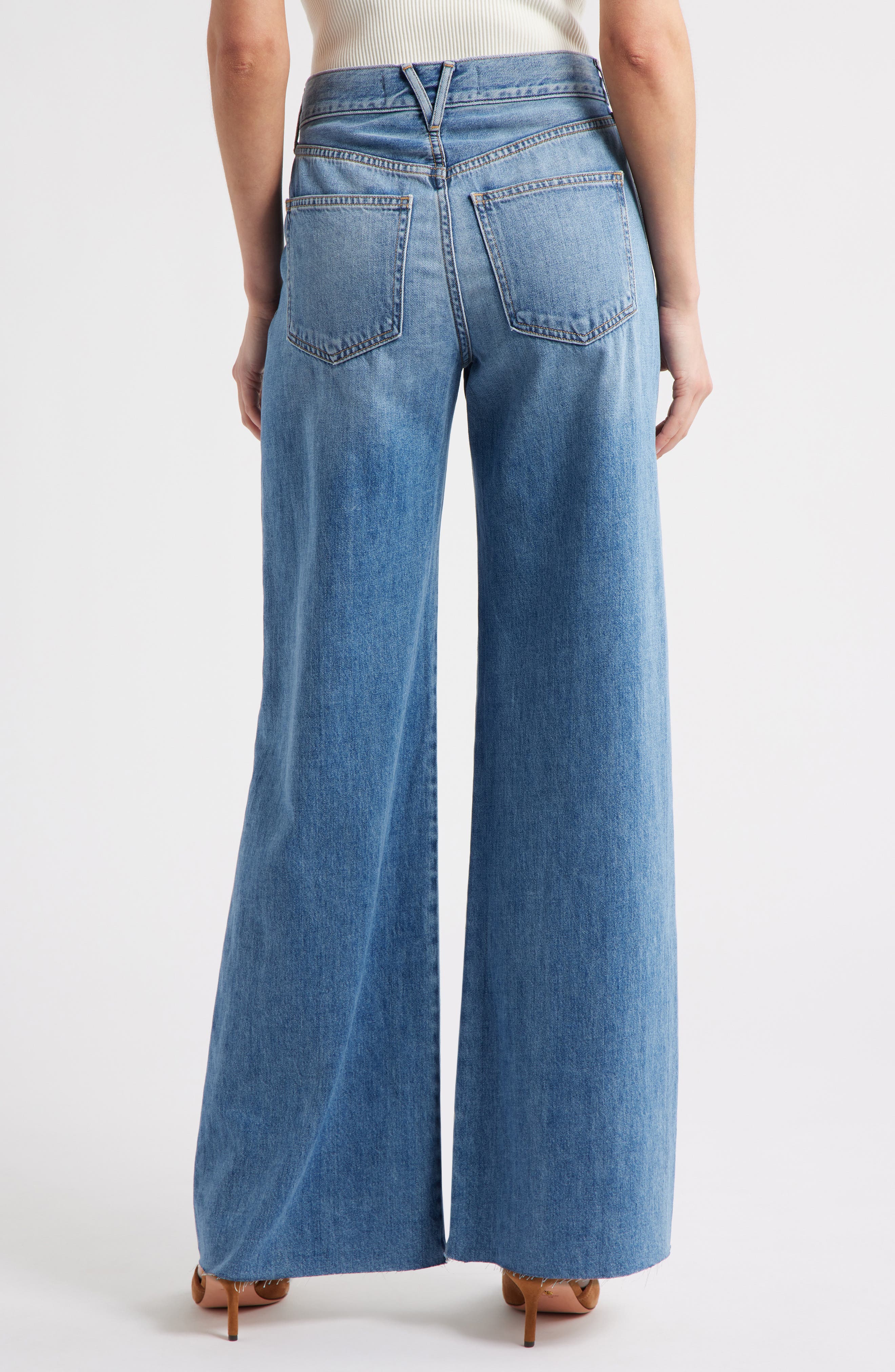 Veronica Beard Kasey Raw Hem Mid Rise Wide Leg Jeans