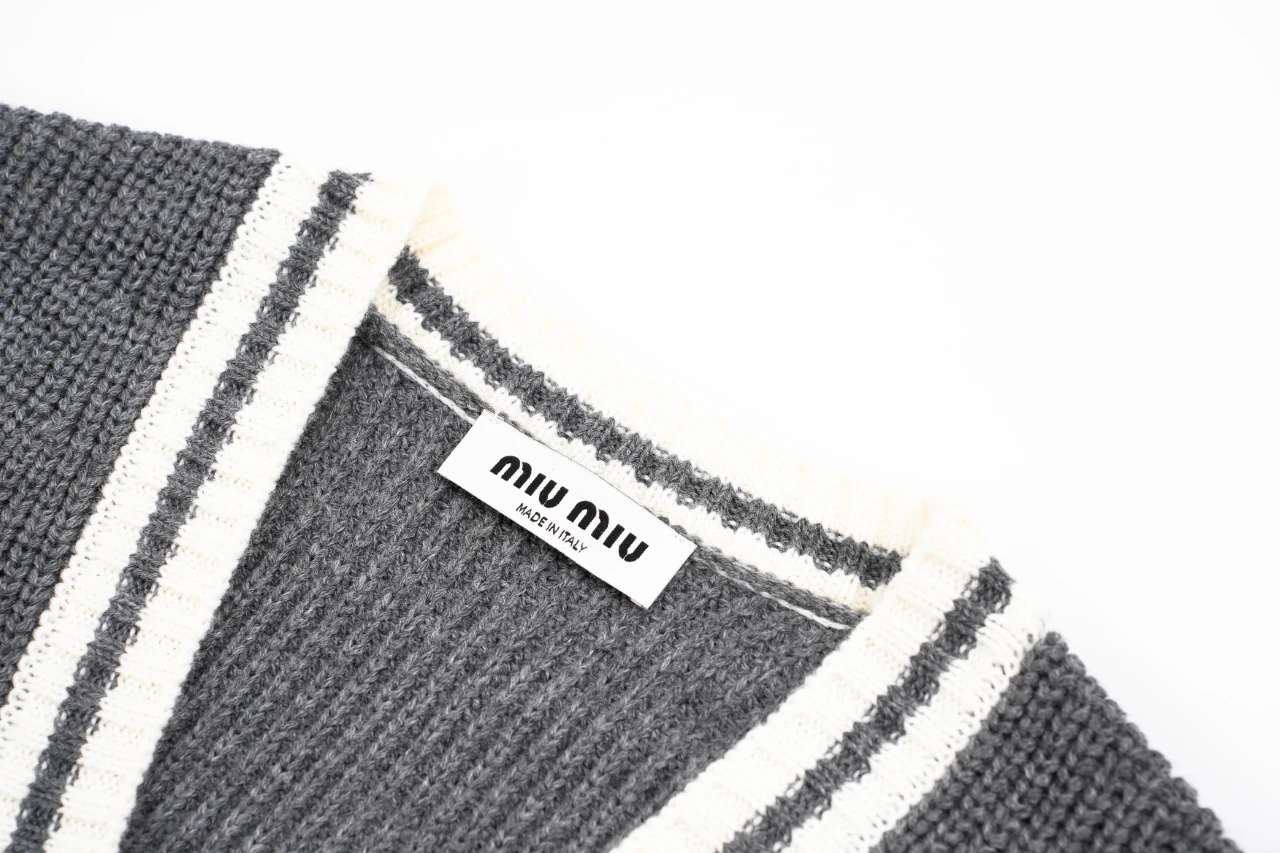Miu Miu Grey White Trim Logo Knit Cardigan Jacket product photo from LabelPicks