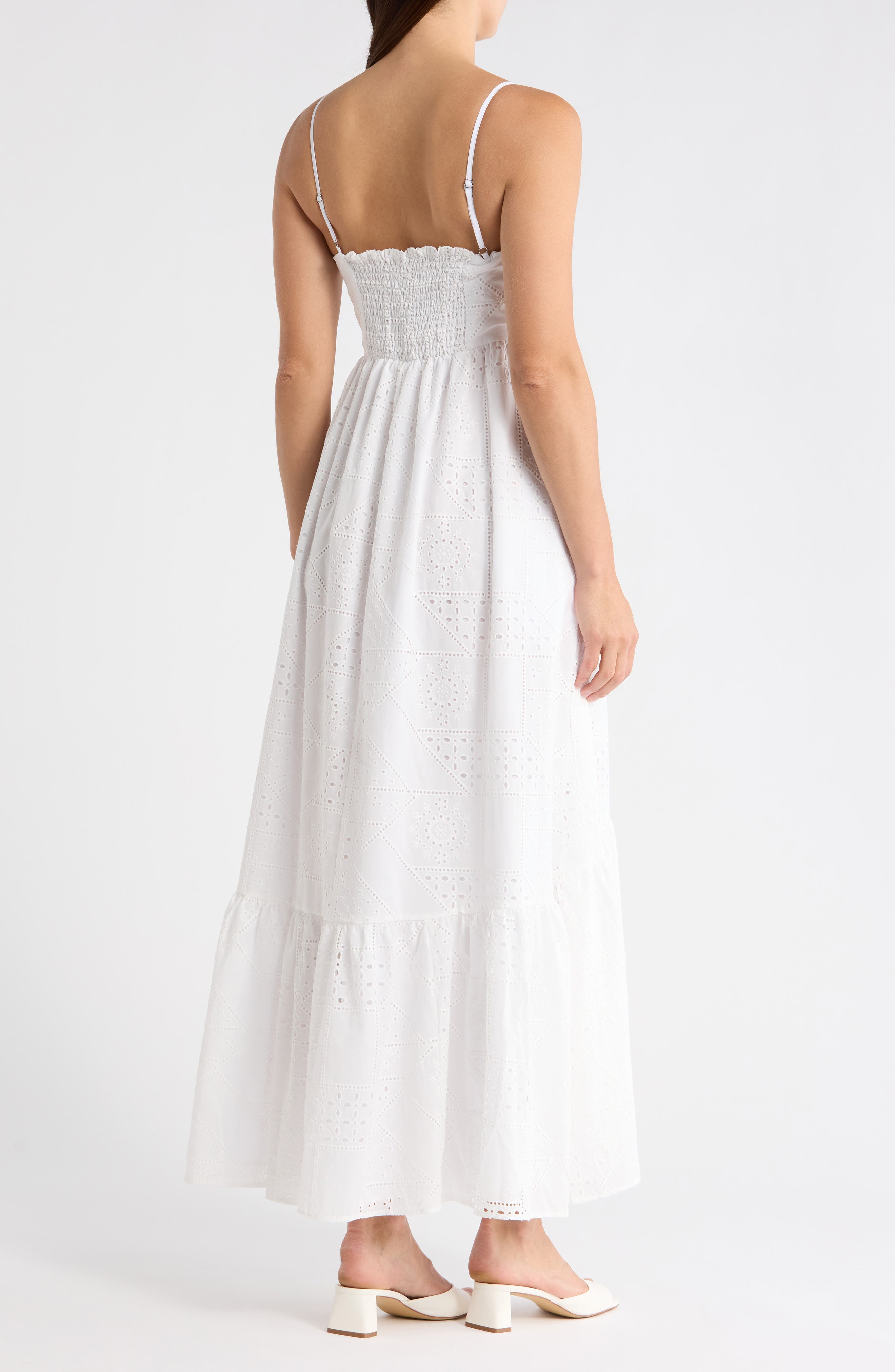 1.STATE Eyelet Empire Waist Cotton Midi Dress