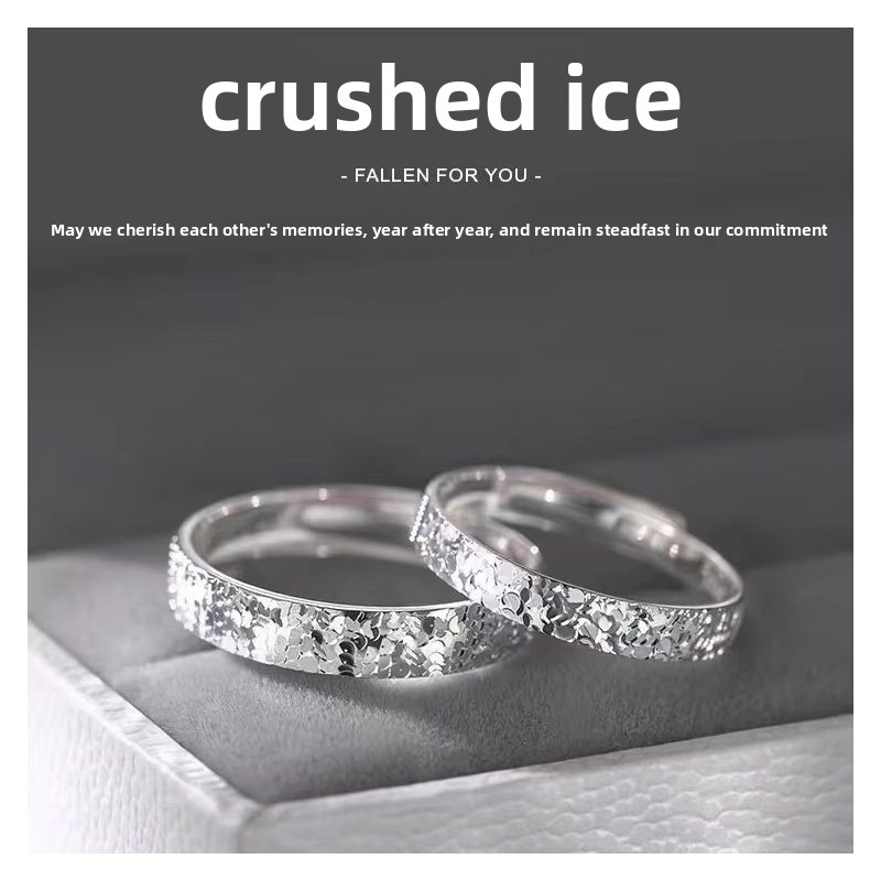 999 pure silver couple rings, trendy on Instagram, TikTok, and Xiaohongshu, popular minimalist design, adjustable open ring for the index finger