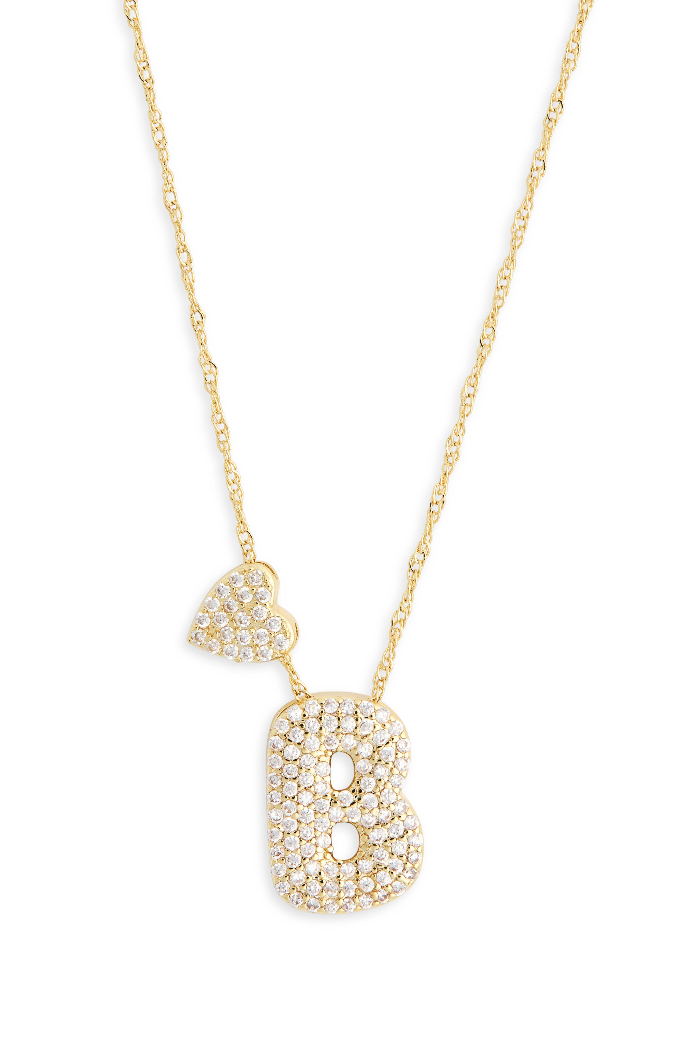 Leith Cubic Zirconia Heart & Bubble Initial Pendant Necklace