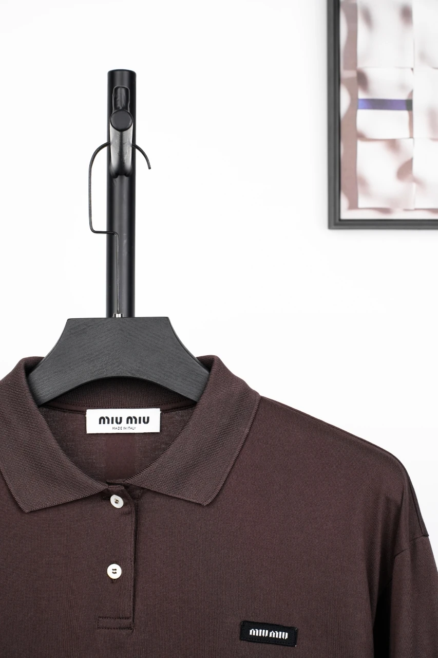 Miu Miu Brown Stripe Layered Look Long Sleeve Polo Shirt product photo from LabelPicks