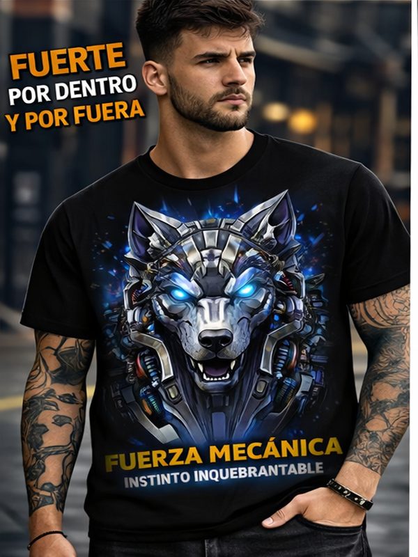Remera Lobo Mecánico | Streetwear Dark Unisex