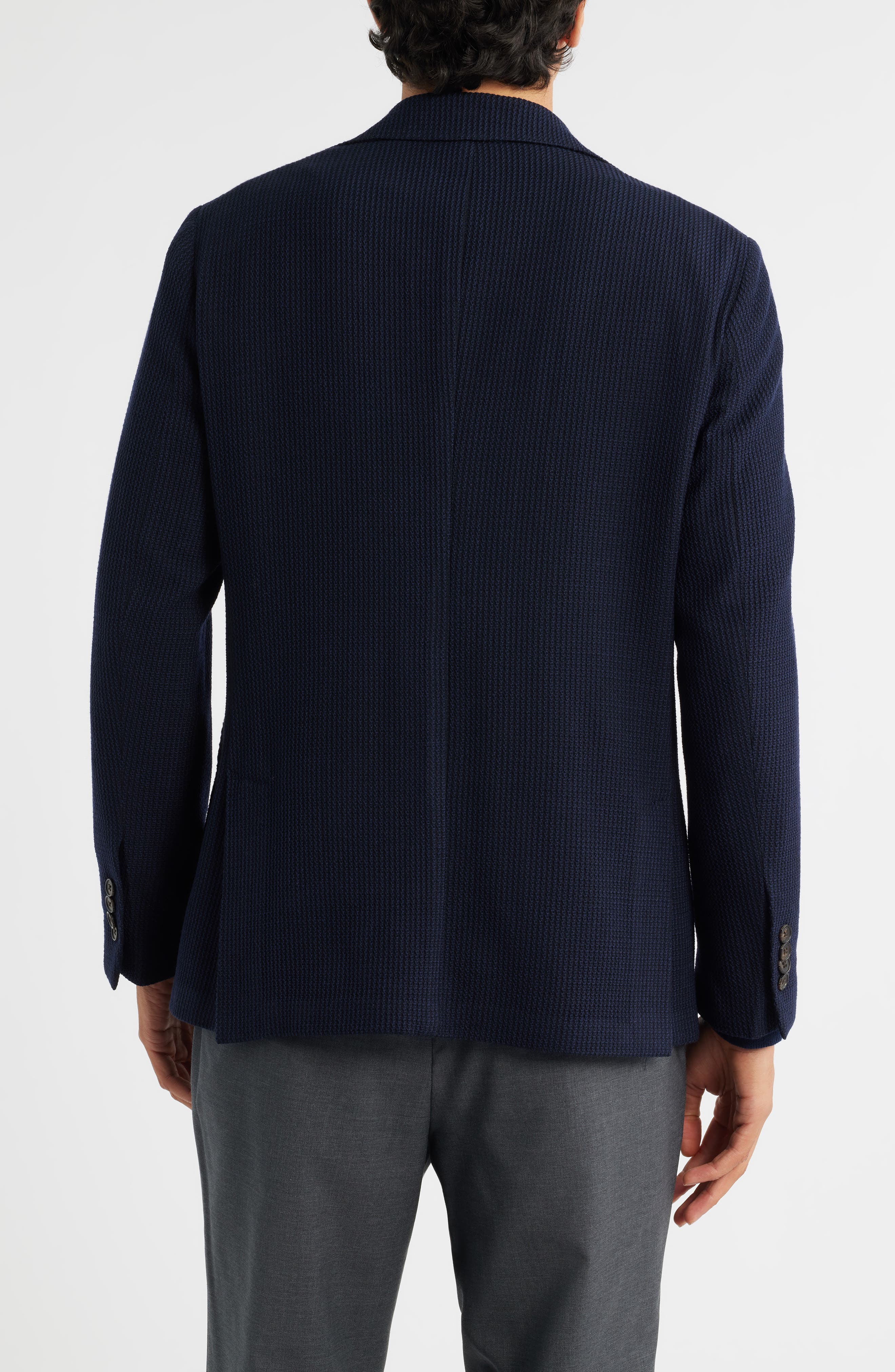 Jack Victor Wolsey Navy Rib Knit Wool Sport Coat with Removable Hooded Bib