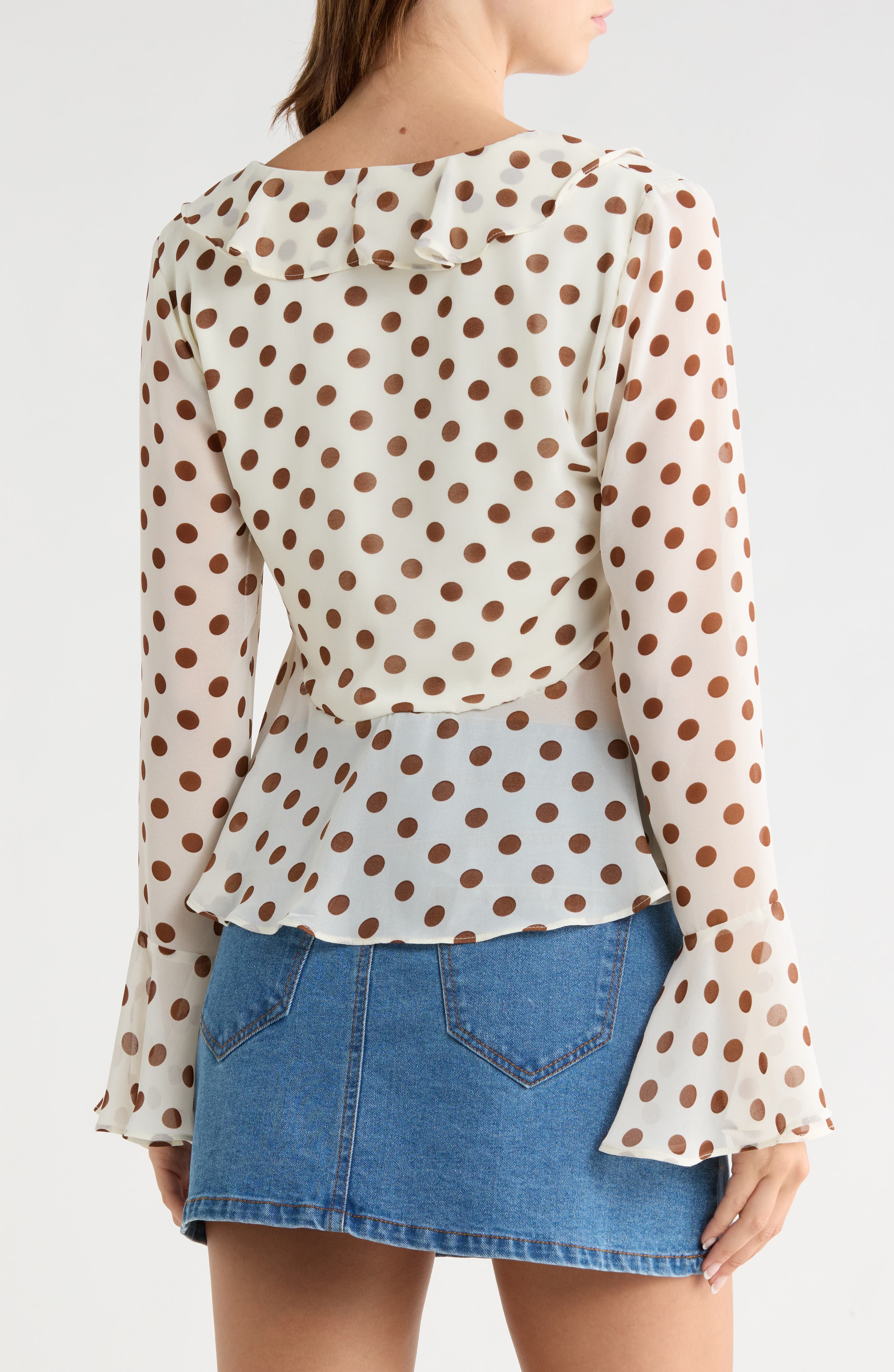 Vigoss Polka Dot Ruffle Long Sleeve Top