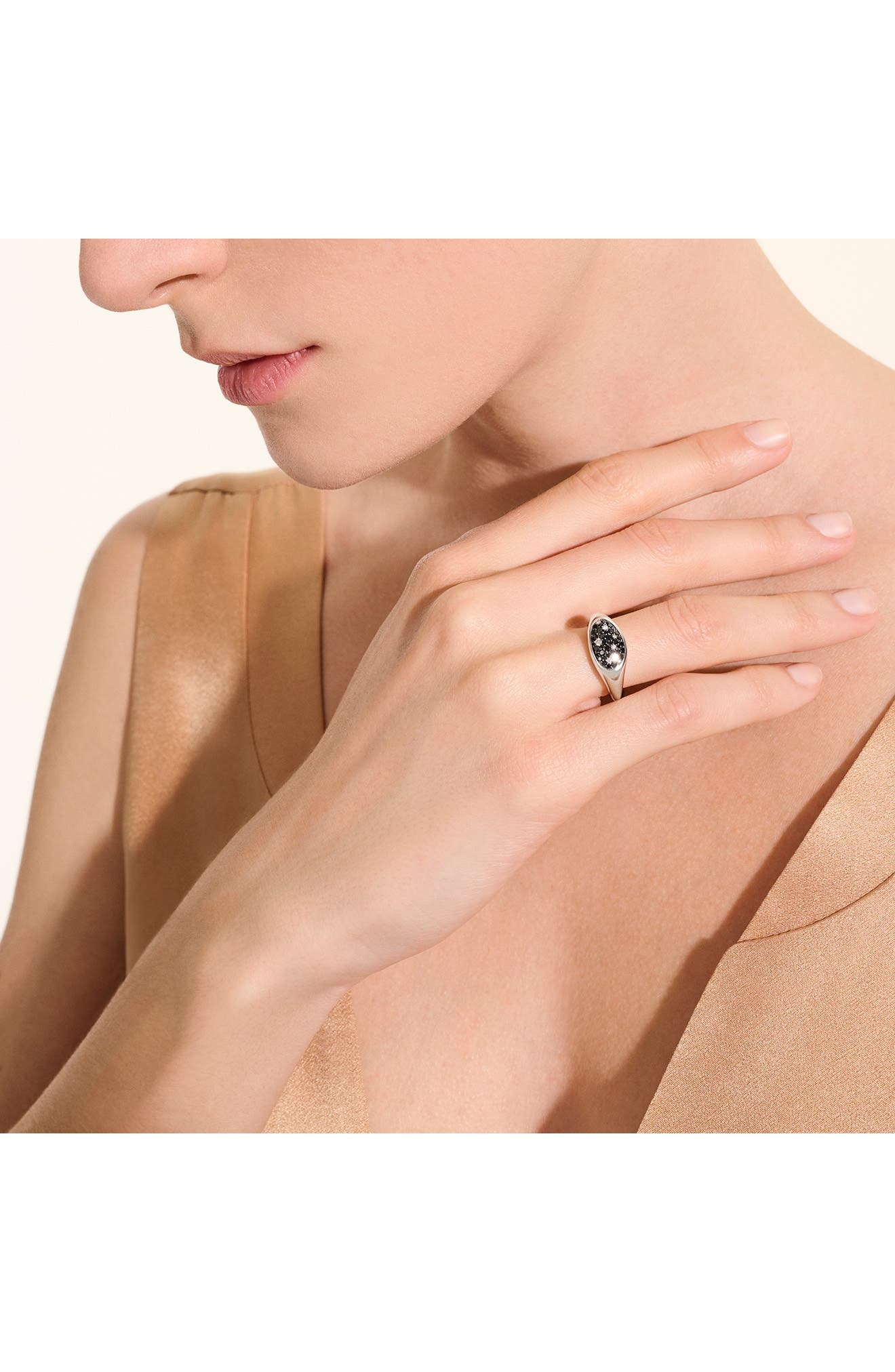 John Hardy Pebble Ring, Sterling Silver, Black Sand Diamond Pavé